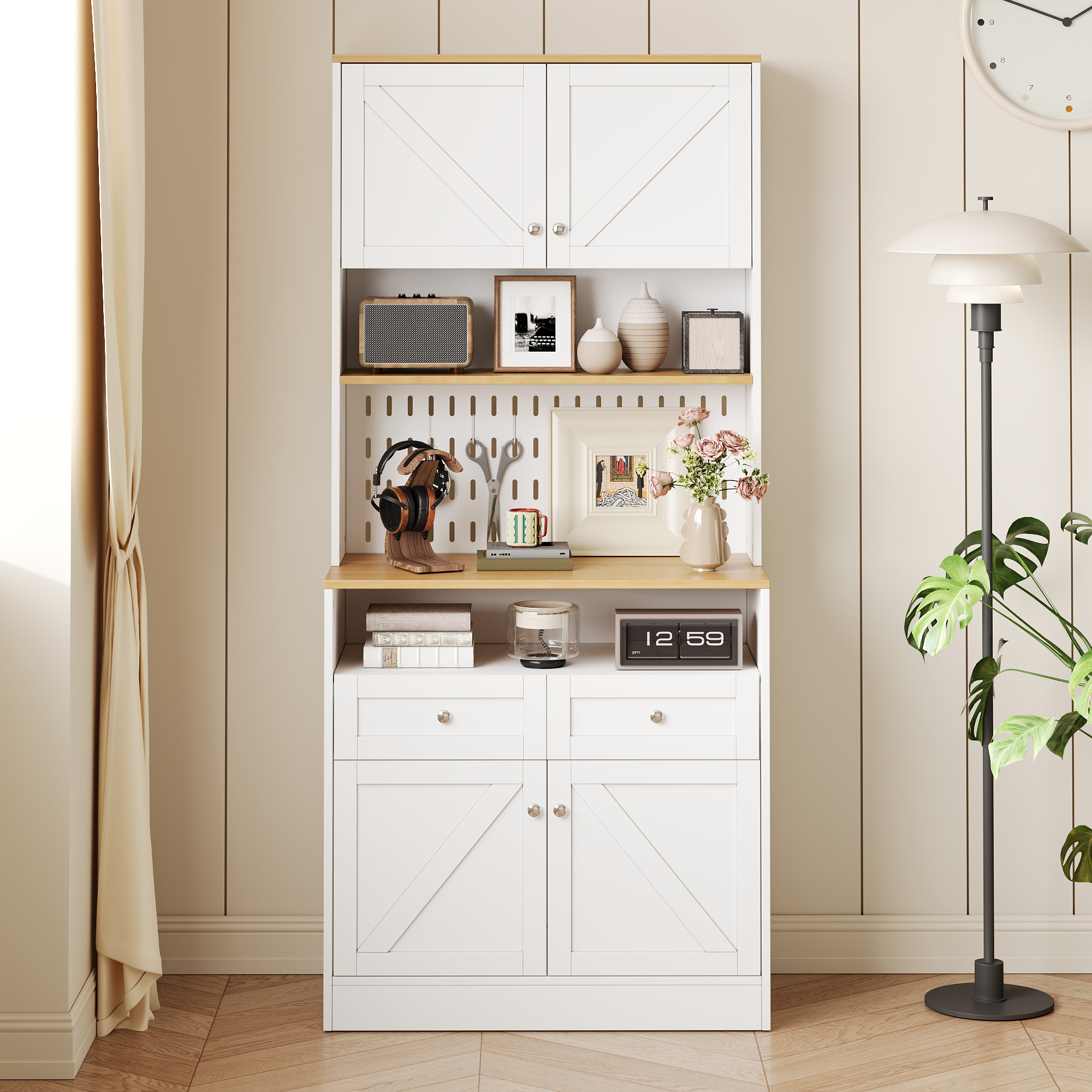 Buffet, rangement intégré, avec tiroirs, 80 x 40 x 175 cm, panneaux de particules et MDF, argenté - vue 3