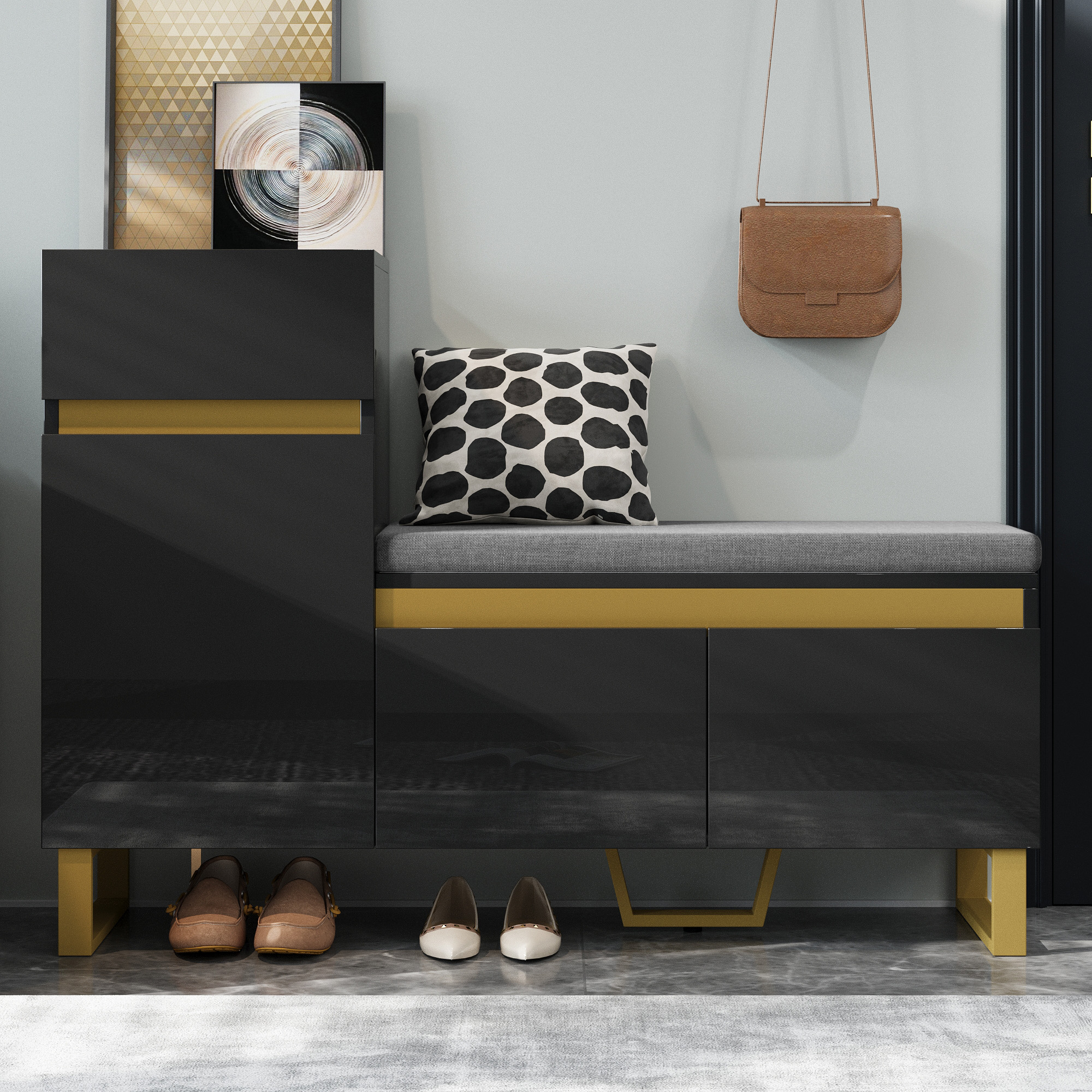 Meuble à chaussures, avec tiroirs, 120 x 35 x 85 cm, MDF, noir - vue 4