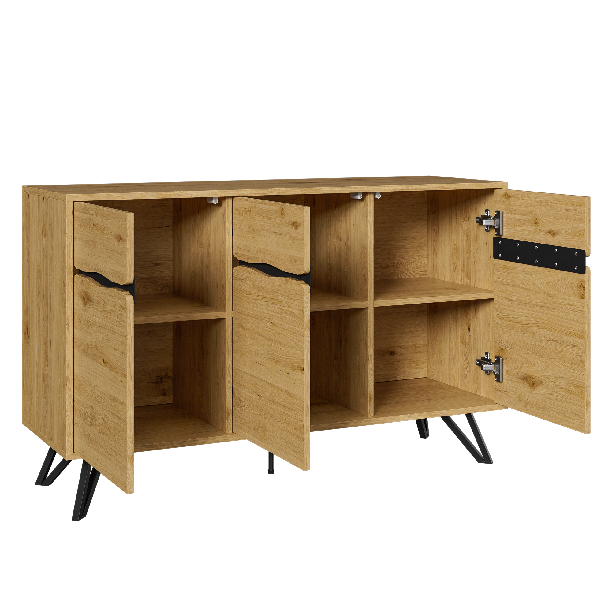 Buffet, rangement intégré, 140 x 40 x 75,5 cm, panneaux de particules et métal, noir - vue 2