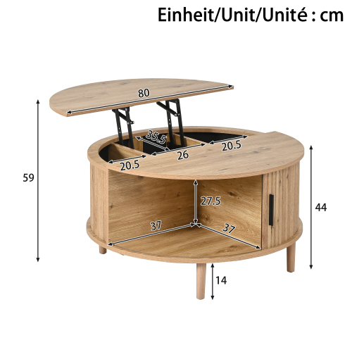Dimensions détaillées de la table basse ronde 80 cm