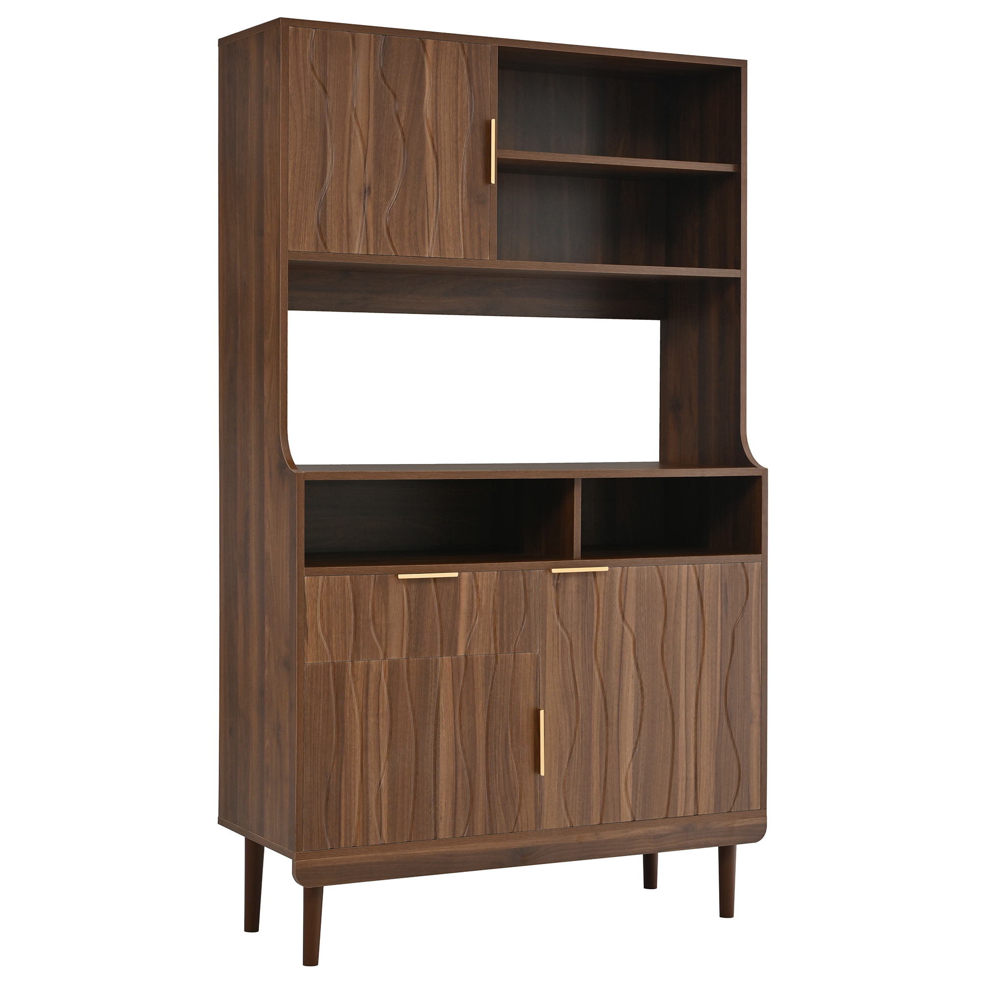 Buffet haut 100 x 32 x 170 cm, 3 portes, MDF et panneaux de particules, Effet noyer - dimensions et spécifications