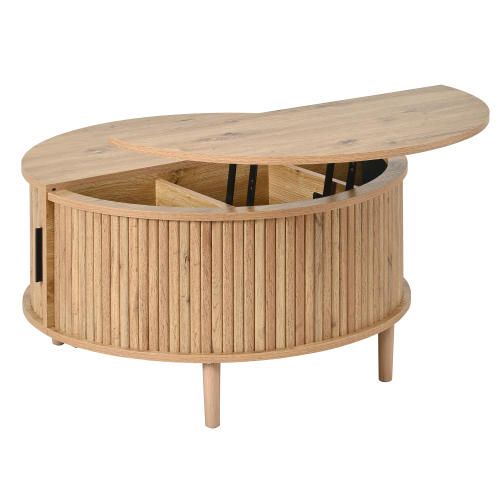 Table basse ronde à lattes verticales finition chêne