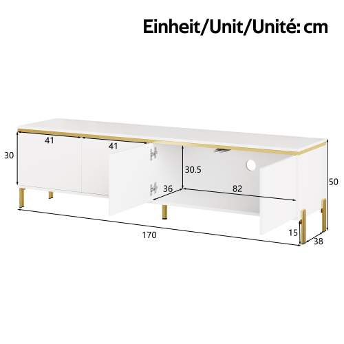 Dimensions du meuble TV et de la table basse blanc et doré