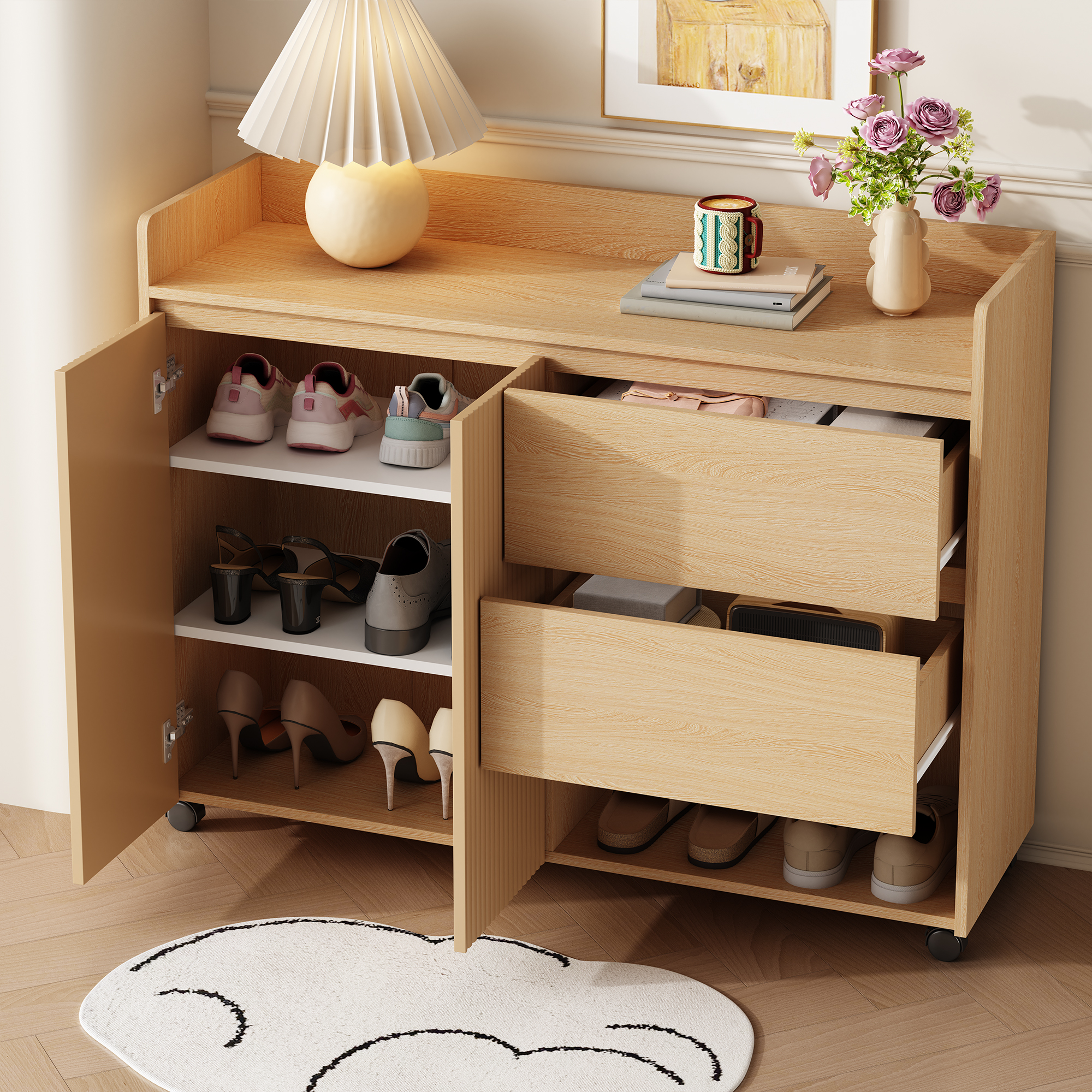 Meuble à chaussures, étagères réglables, 110 x 35 x 86 cm, MDF, bois naturel - vue 3