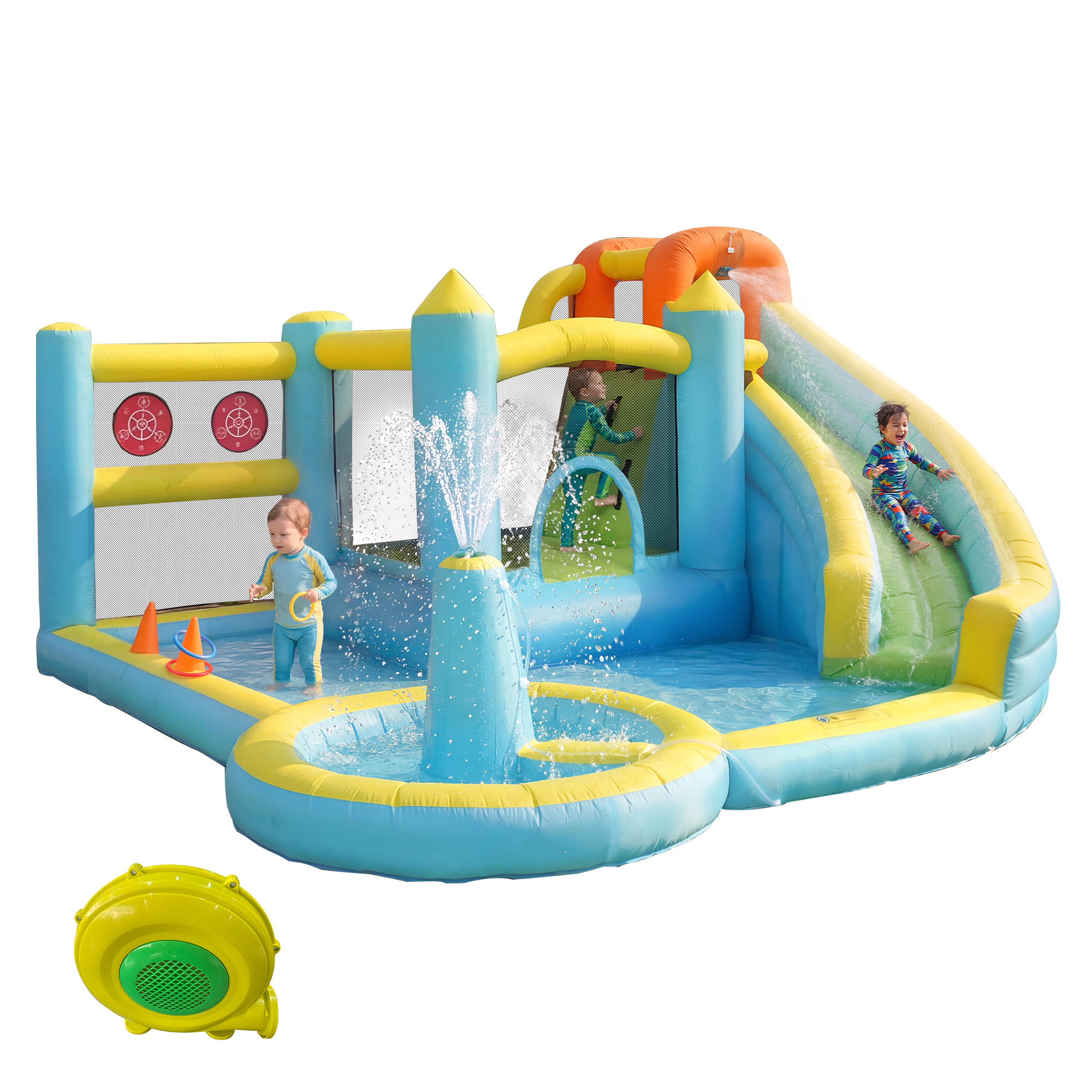 Kinder Hüpfburg Wasserpark Wasserrutsche Pool Aufb