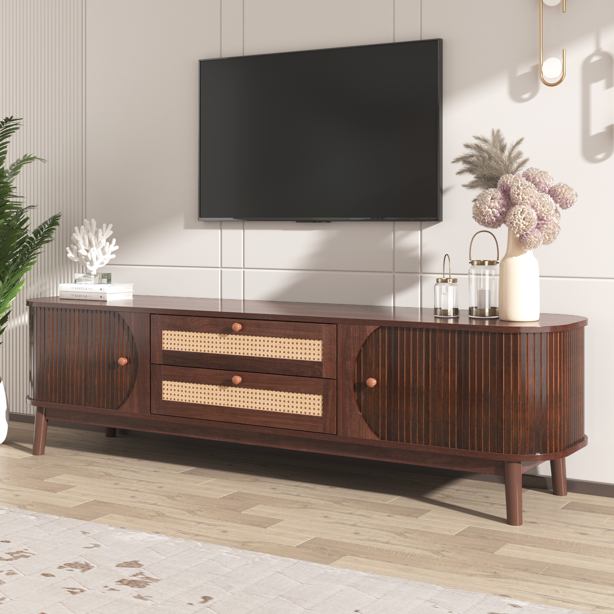 TV-Schrank-Natürlicher Holz-Blend TV-Schrank mit T