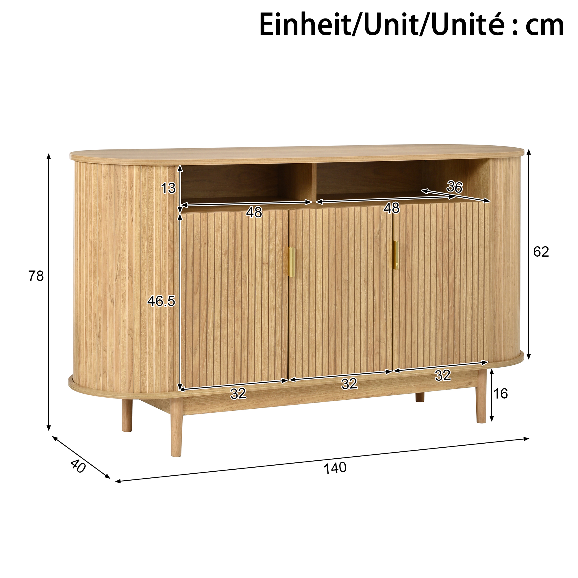 Buffet, rangement intégré, 140 x 40 x 78 cm, panneaux de particules et bois, bois naturel - vue 4