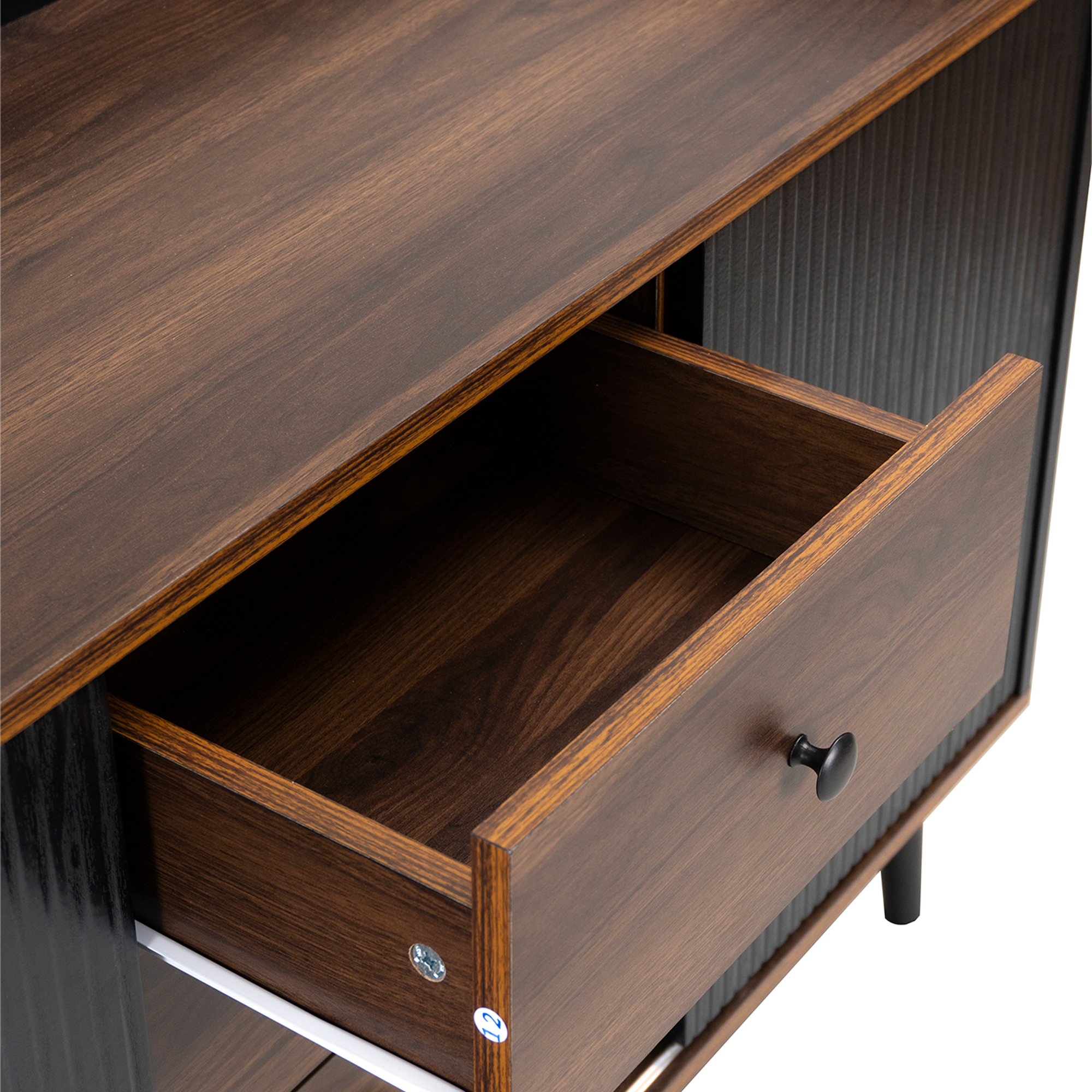 Buffet, rangement intégré, avec tiroirs, panneaux de particules et bois, noir - vue 3