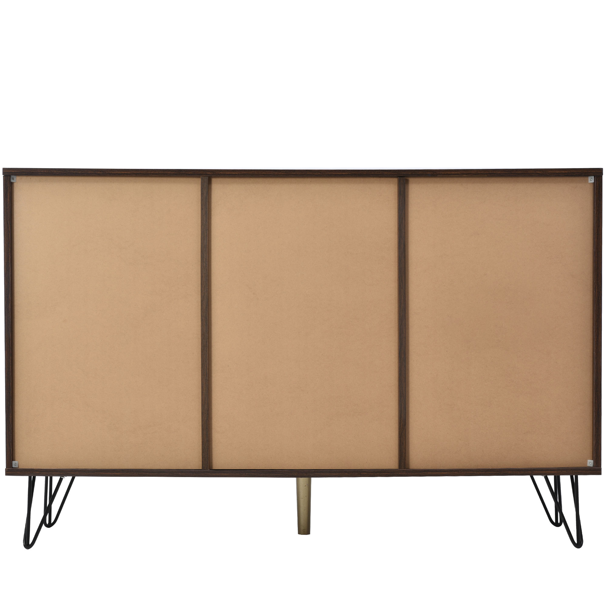 Buffet 3 portes 120×38×76,5 cm, poignées dorées, finition bois naturel, chaque porte avec compartiment et étagère réglable, design élégant moderne, beaucoup d'espace de rangement, pour salon et salle à manger - image 16