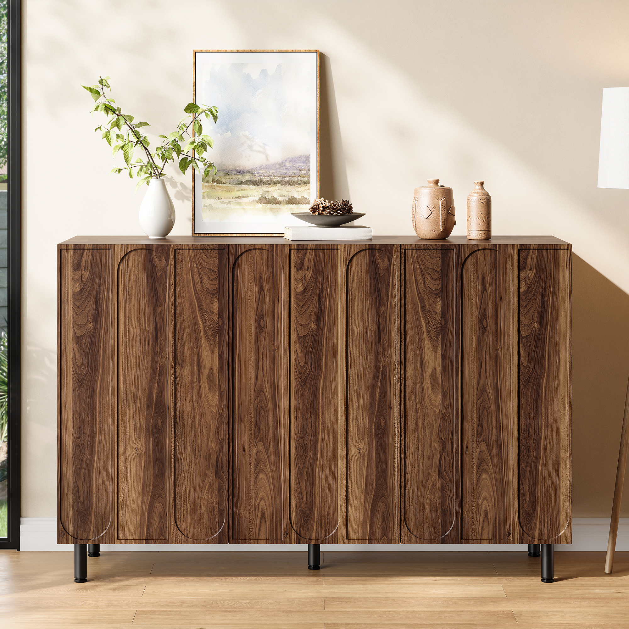 Meuble à chaussures, fermeture douce, 120 x 37 x 80 cm, panneaux de particules et métal, Walnut - vue 2