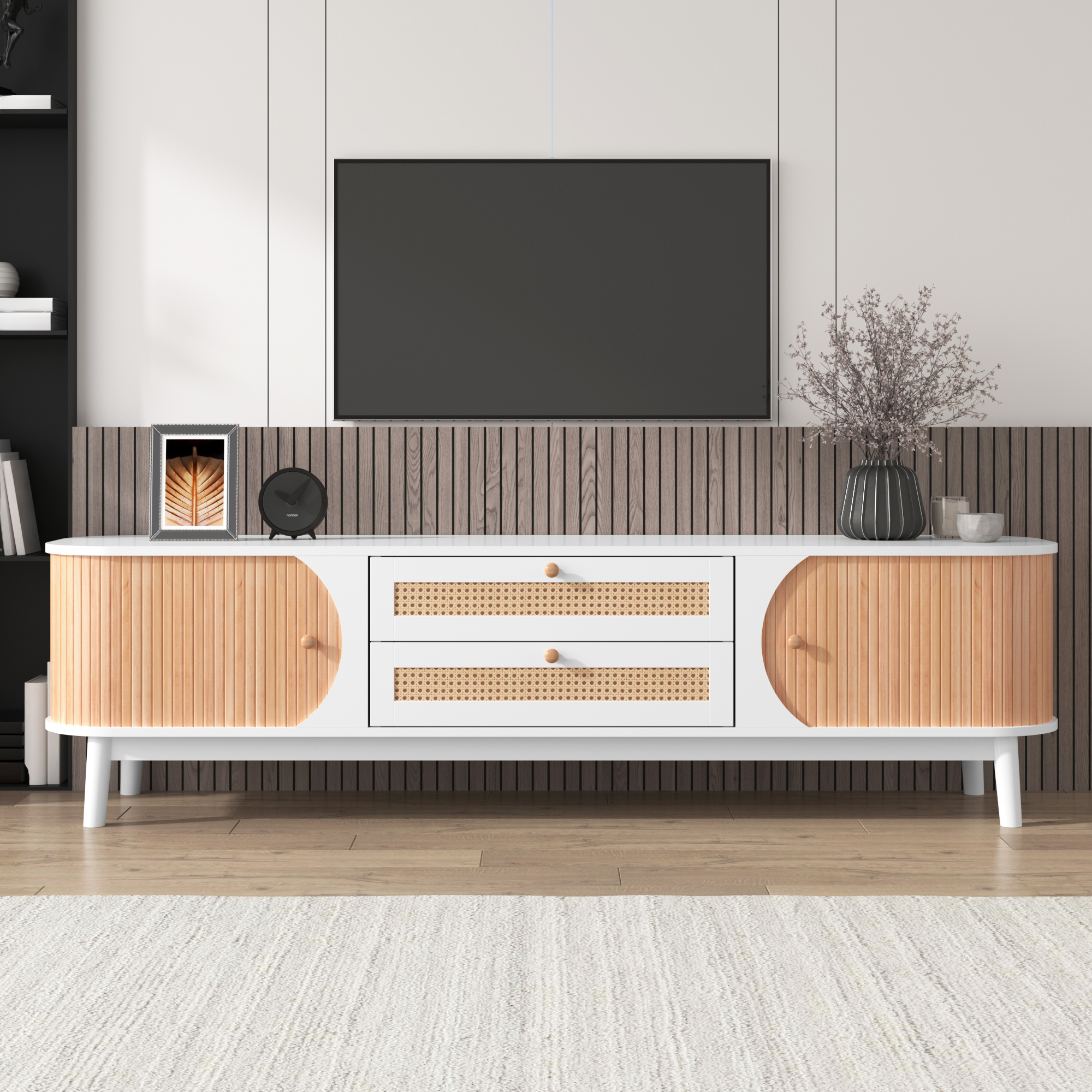 TV-Schrank-Natürlicher Holz-Blend TV-Schrank mit T