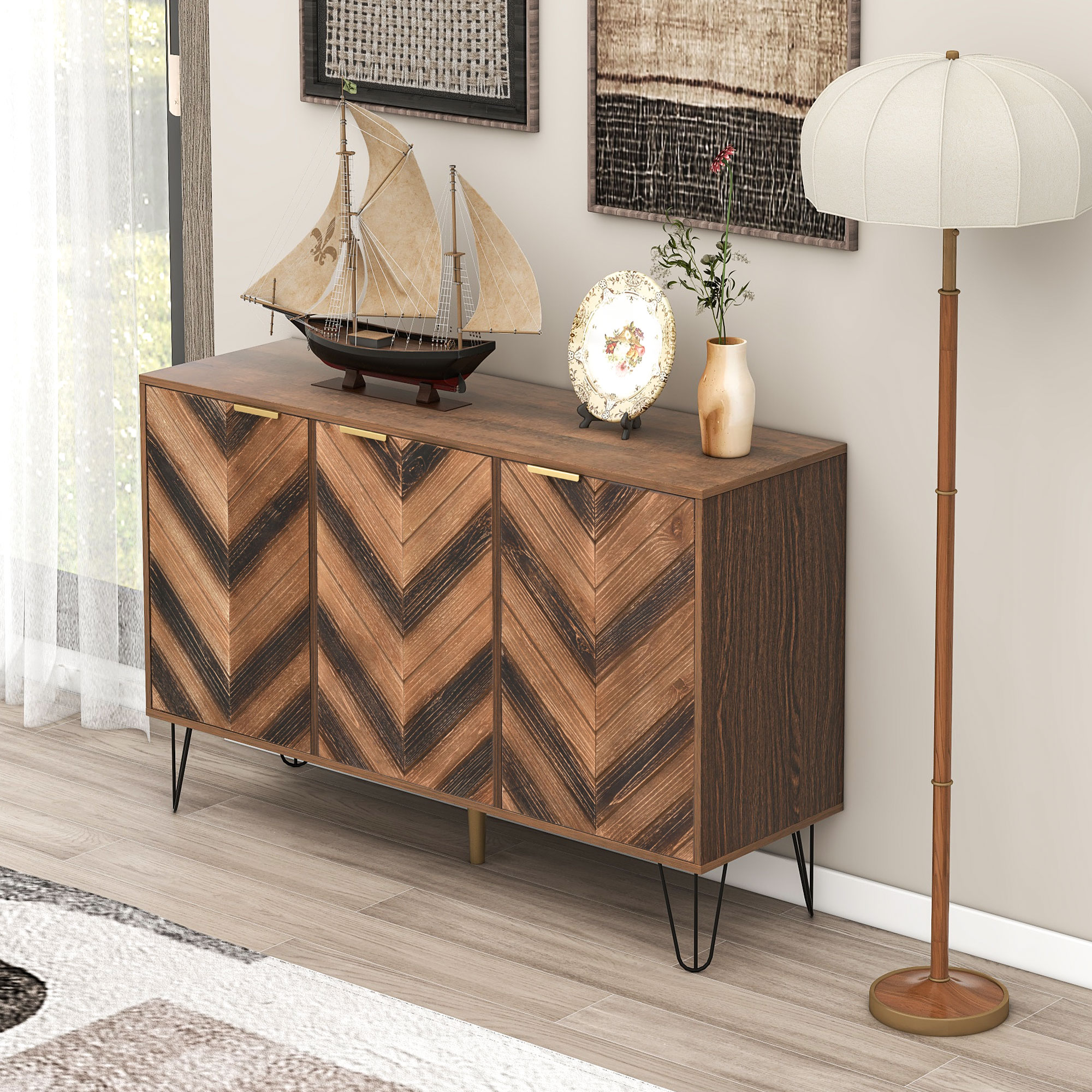 Buffet, rangement intégré, 120 x 38 x 76,5 cm, panneaux de particules et bois massif, bois naturel - vue 4