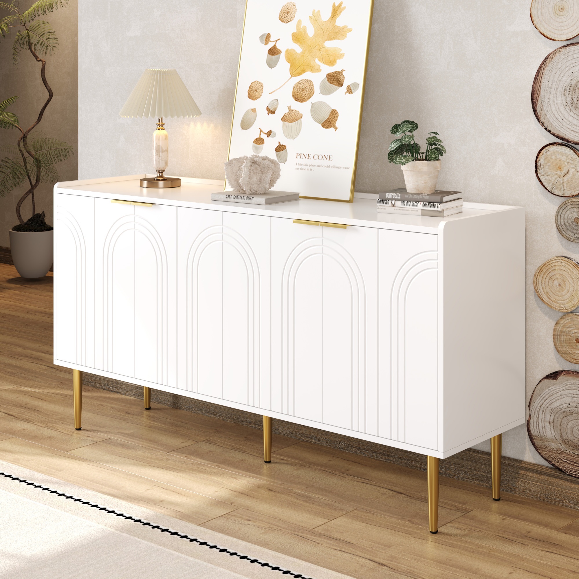 Buffet, rangement intégré, 140 x 38 x 75 cm, MDF, blanc - vue 3