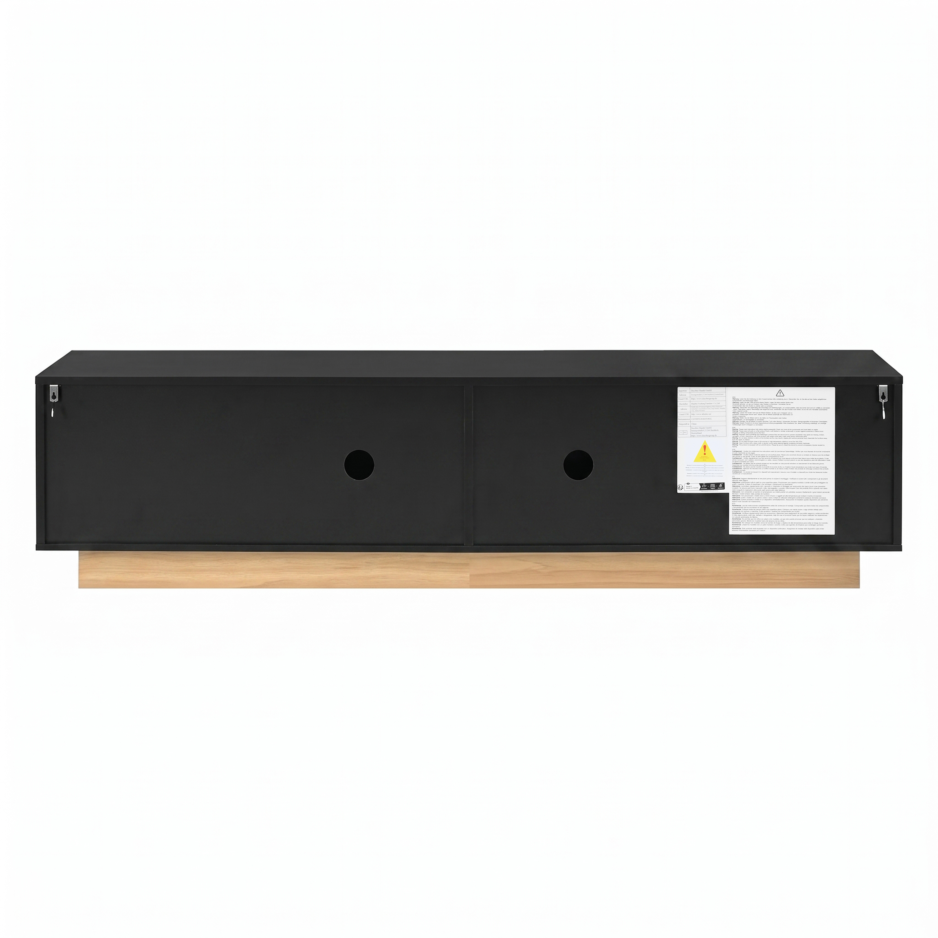 Meuble TV 170 cm, meuble bas de salon avec 4 portes, 4 compartiments, passe-câbles, façade en relief géométrique, panneaux de particules et MDF, Noir