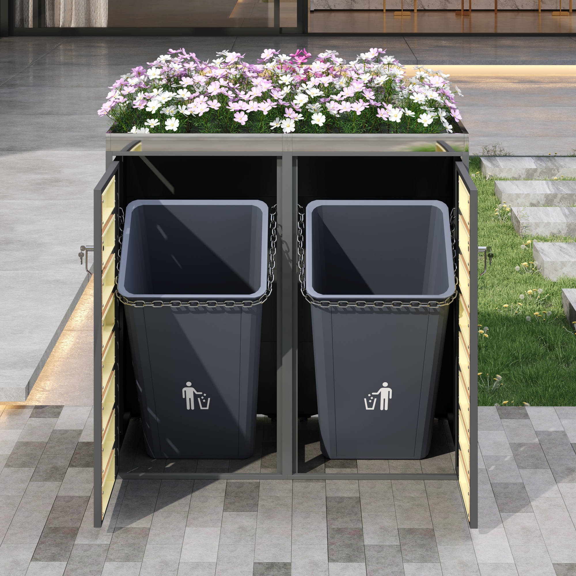 Deux compartiments indépendants pour tri déchets secs‑humides