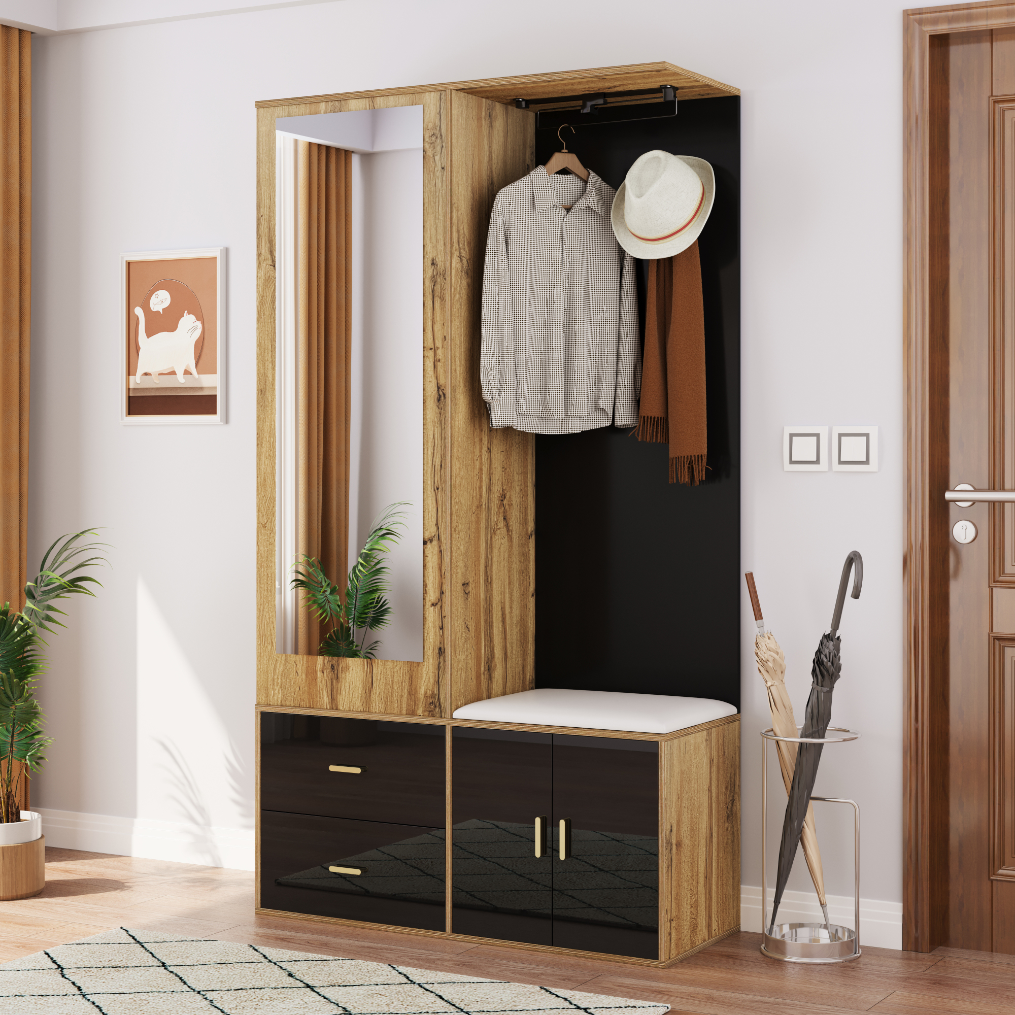 Meuble à chaussures, extensible, 100 x 38 x 180 cm, panneaux de particules et bois, noir - vue 4