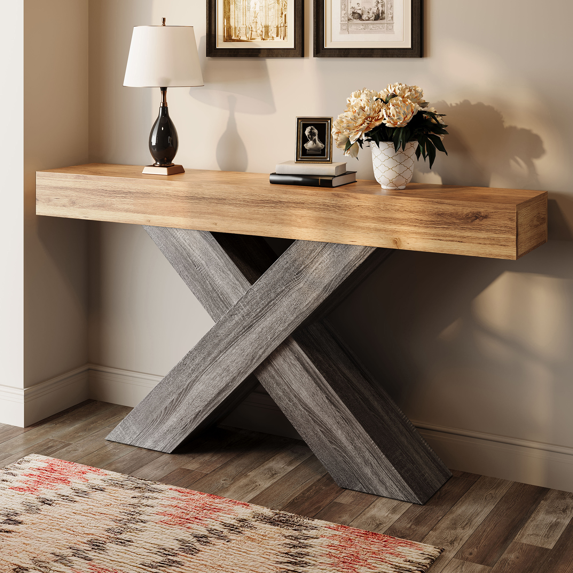 Table basse, 140 x 30 x 80 cm, panneaux de particules et bois, bois naturel - vue 4