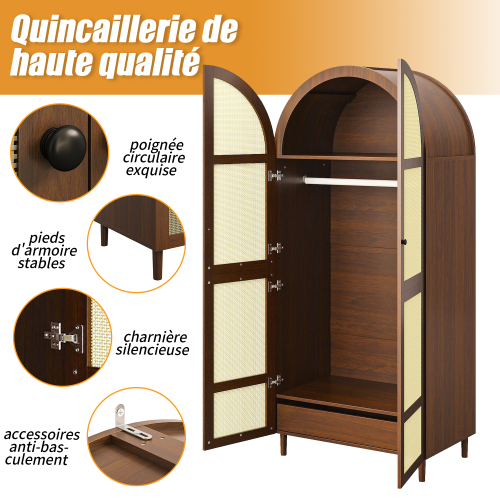 Porte effet rotin de l’armoire finition noyer