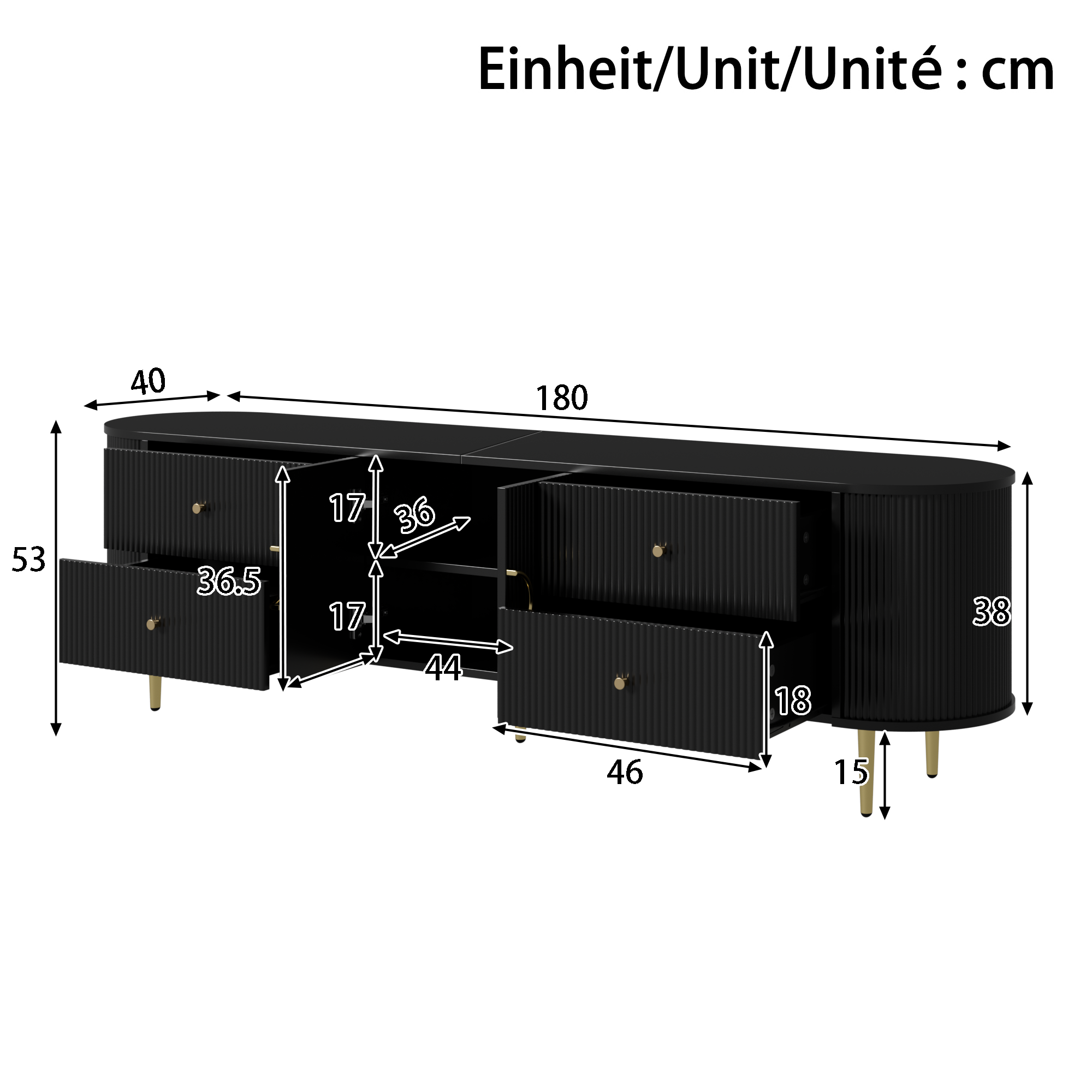 Dimensions meuble TV noir 180cm