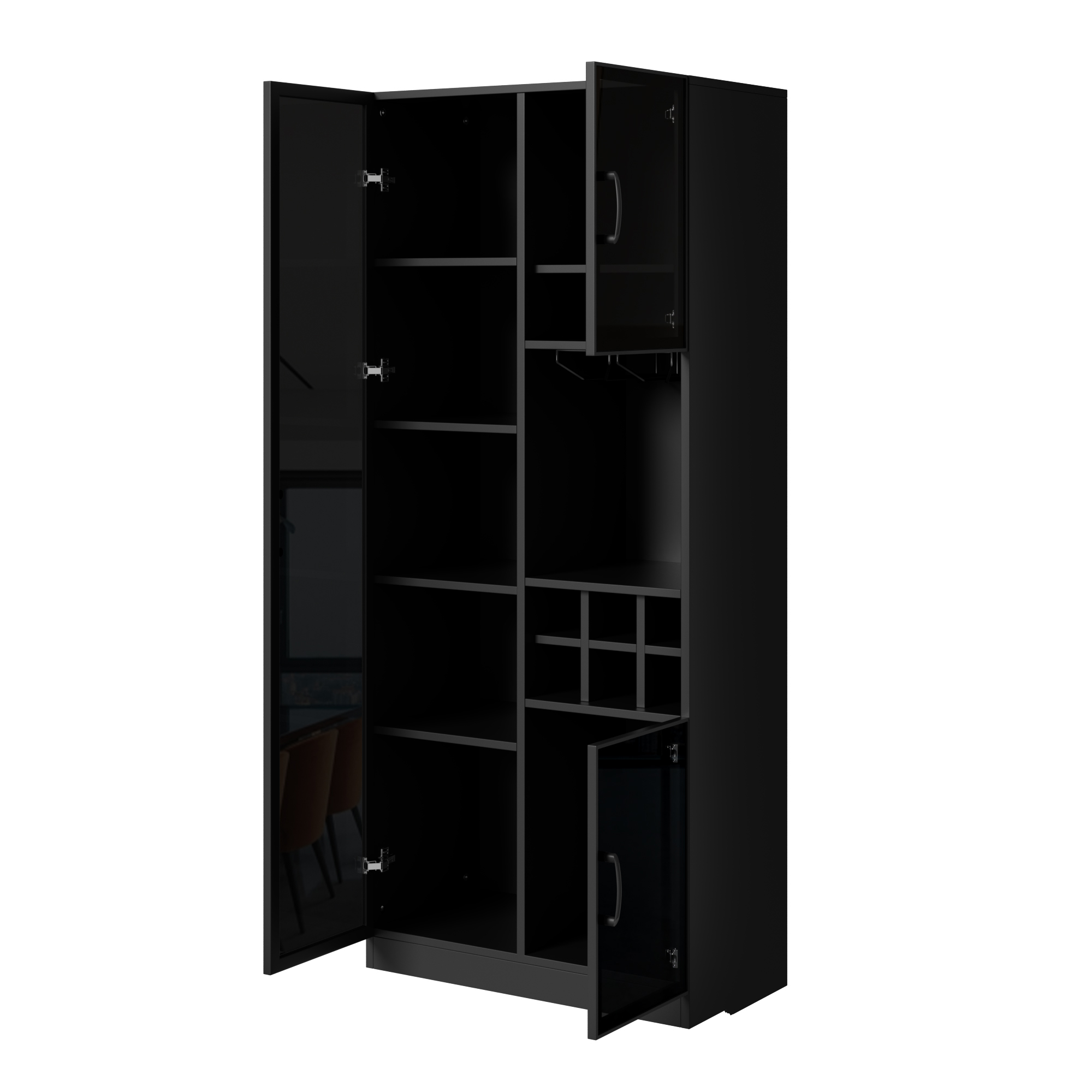 Vitrine 60 x 36 x 160 cm, LED, portes vitrées, MDF et panneaux de particules, Noir - dimensions et spécifications