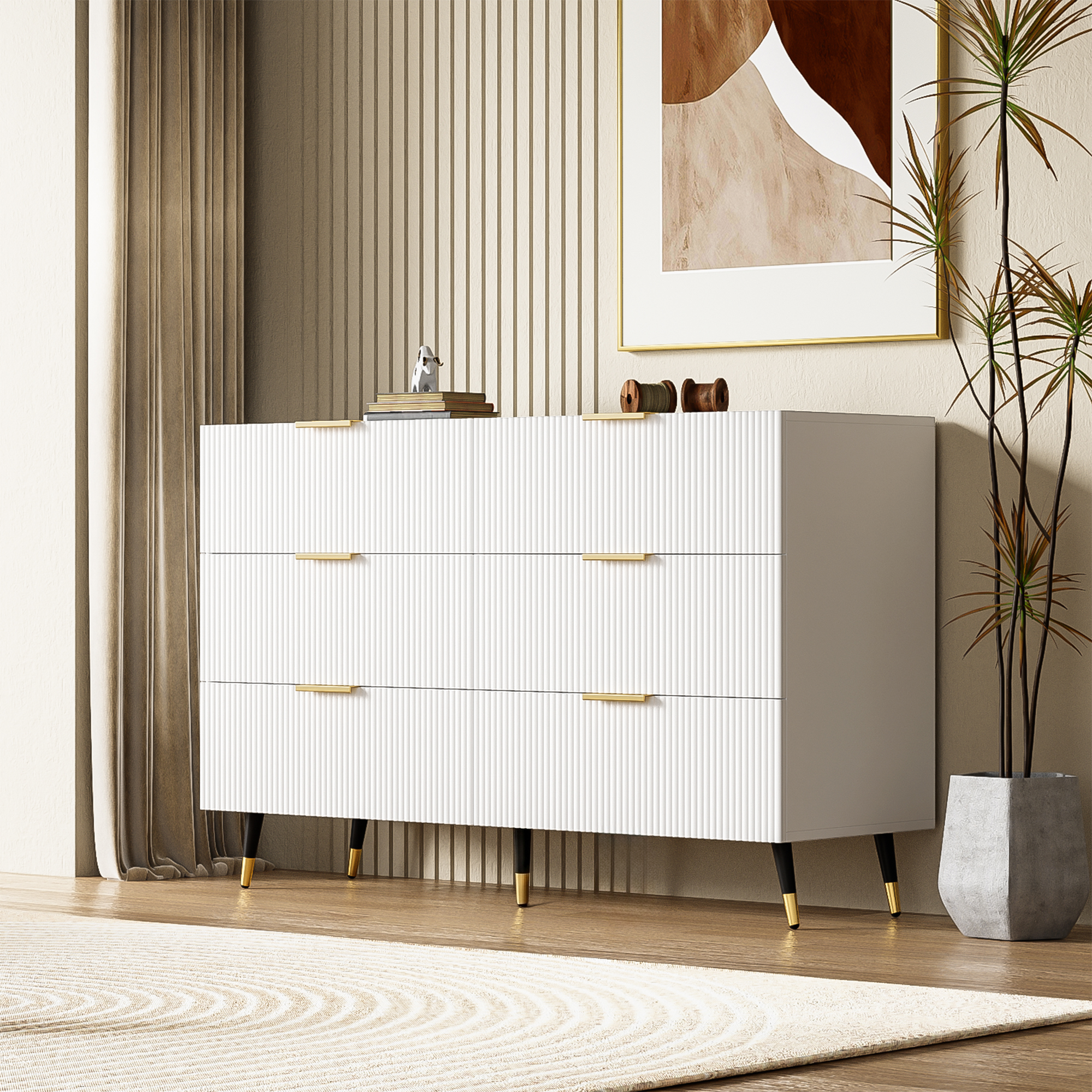 Buffet, rangement intégré, avec tiroirs, 120 x 40 x 77 cm, panneaux de particules, blanc - vue 9