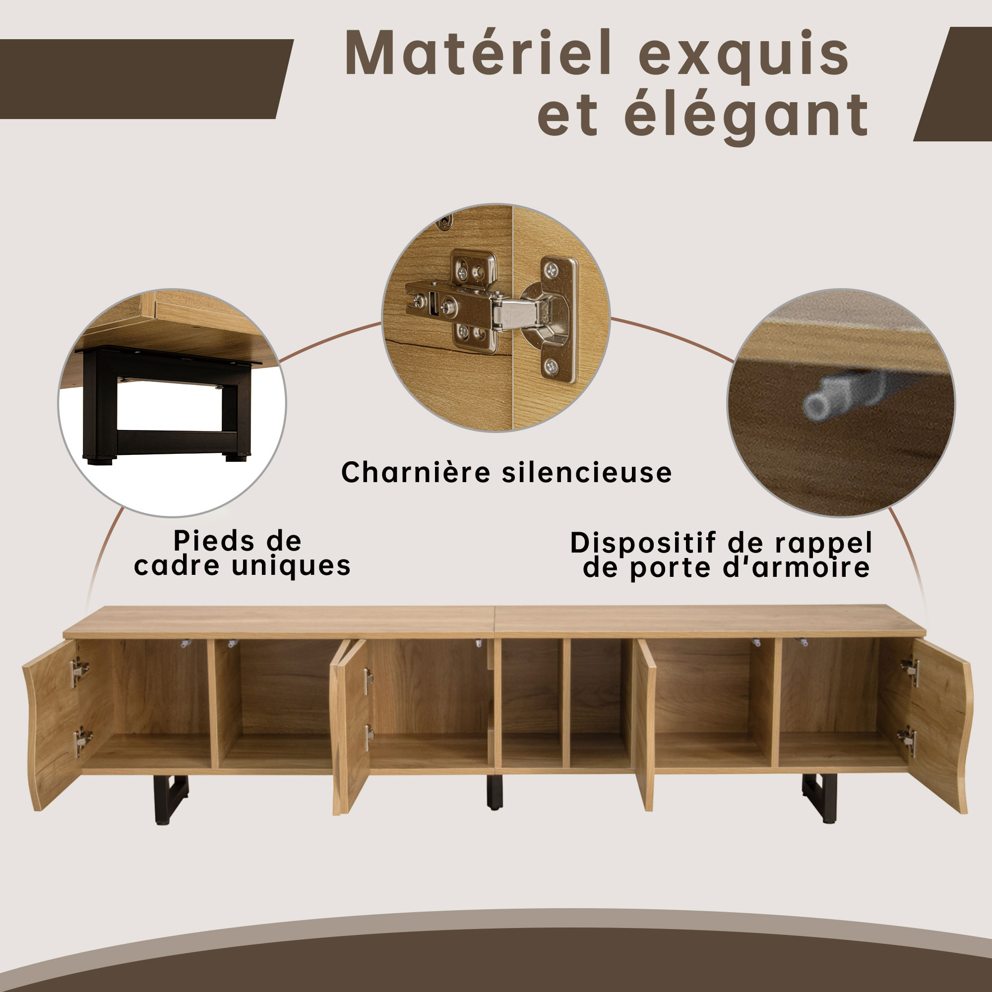 Zoom sur les portes incurvées et grain de bois