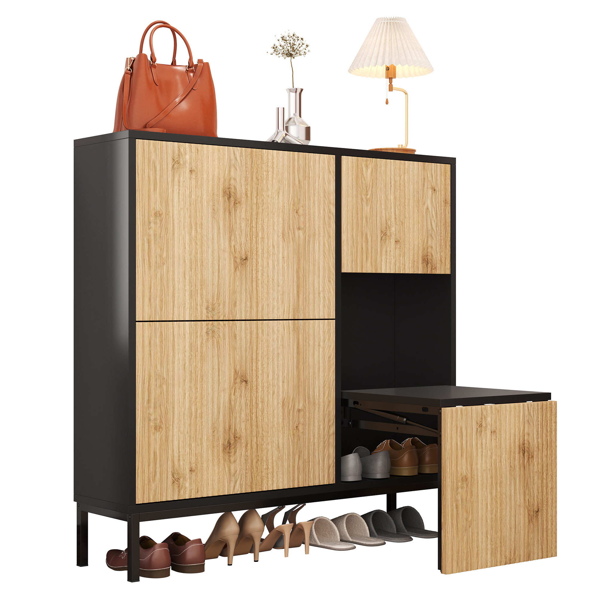Meuble à chaussures, structure pliante, 100 x 25 x 100 cm, MDF, bois naturel - vue 3