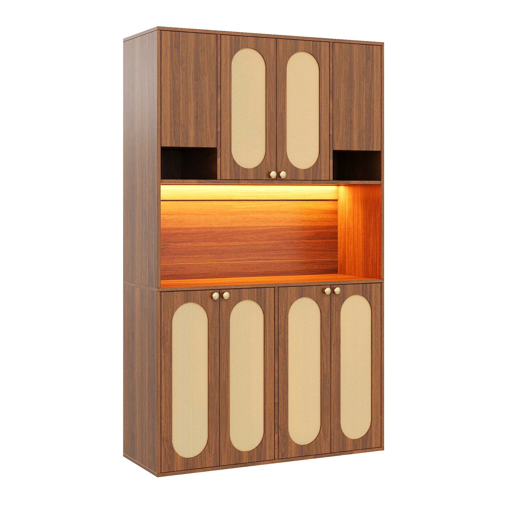 Buffet haut 106 x 40 x 178 cm, LED, étagères réglables, MDF, Effet bois naturel - dimensions et spécifications