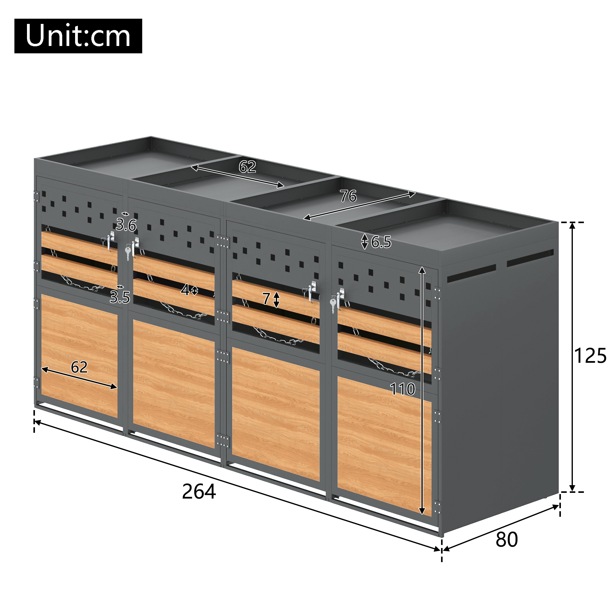 Set cache‑poubelles 4 unités vue générale