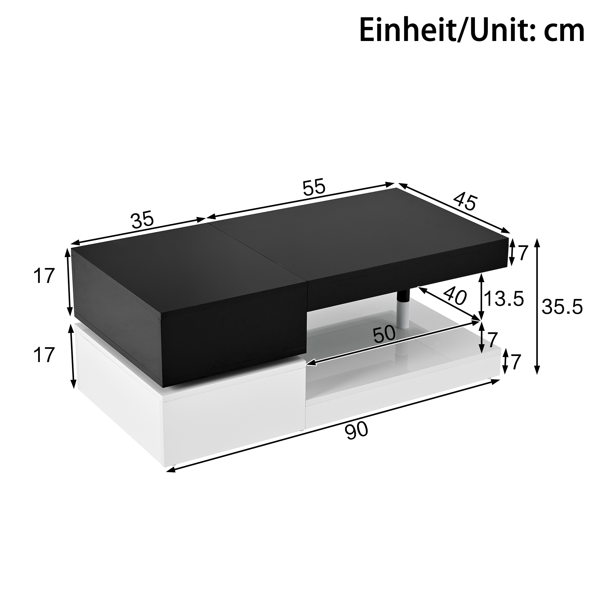 Table basse, éclairage led, éléments en verre, 90 x 45 x 35,5 cm, panneaux de particules et verre, noir - vue 2