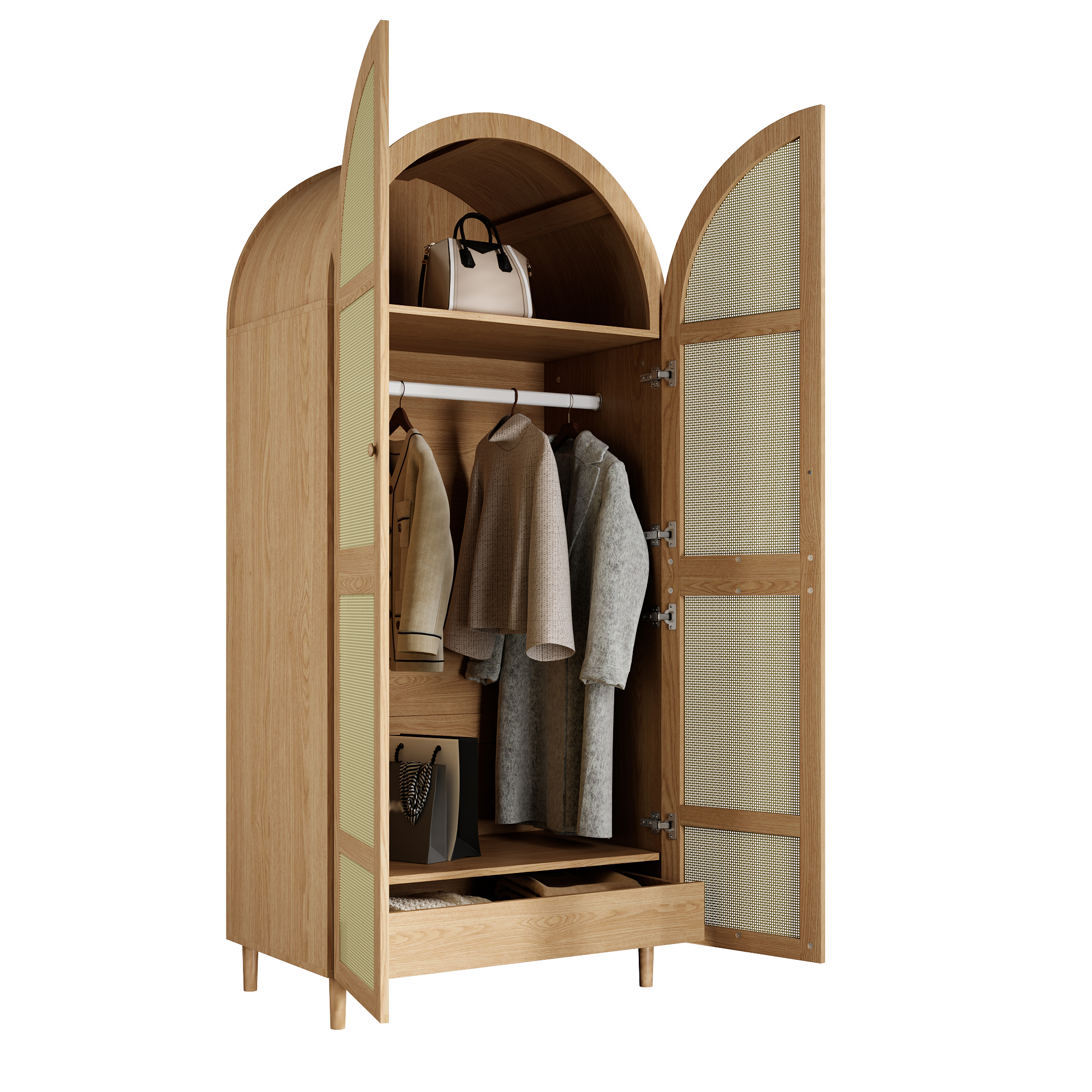 Armoire-penderie, rangement intégré, avec tiroirs, 80 x 50 x 179 cm, panneaux de particules et MDF, bois naturel - vue 1