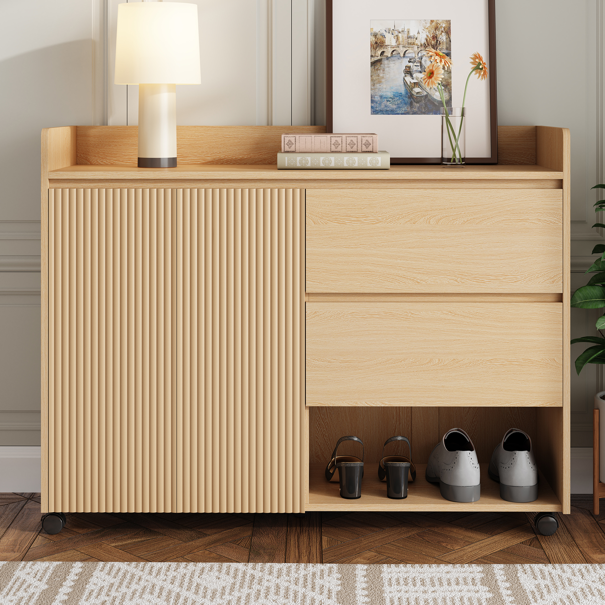 Meuble à chaussures, étagères réglables, 110 x 35 x 86 cm, MDF, bois naturel - vue 5