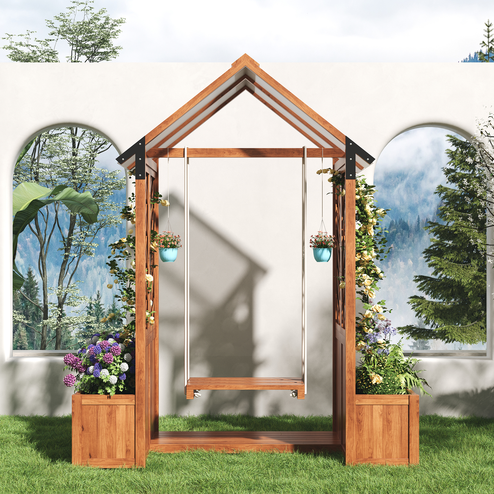 Jardinière, 142 x 70 x 163 cm, bois massif, marron - vue 3