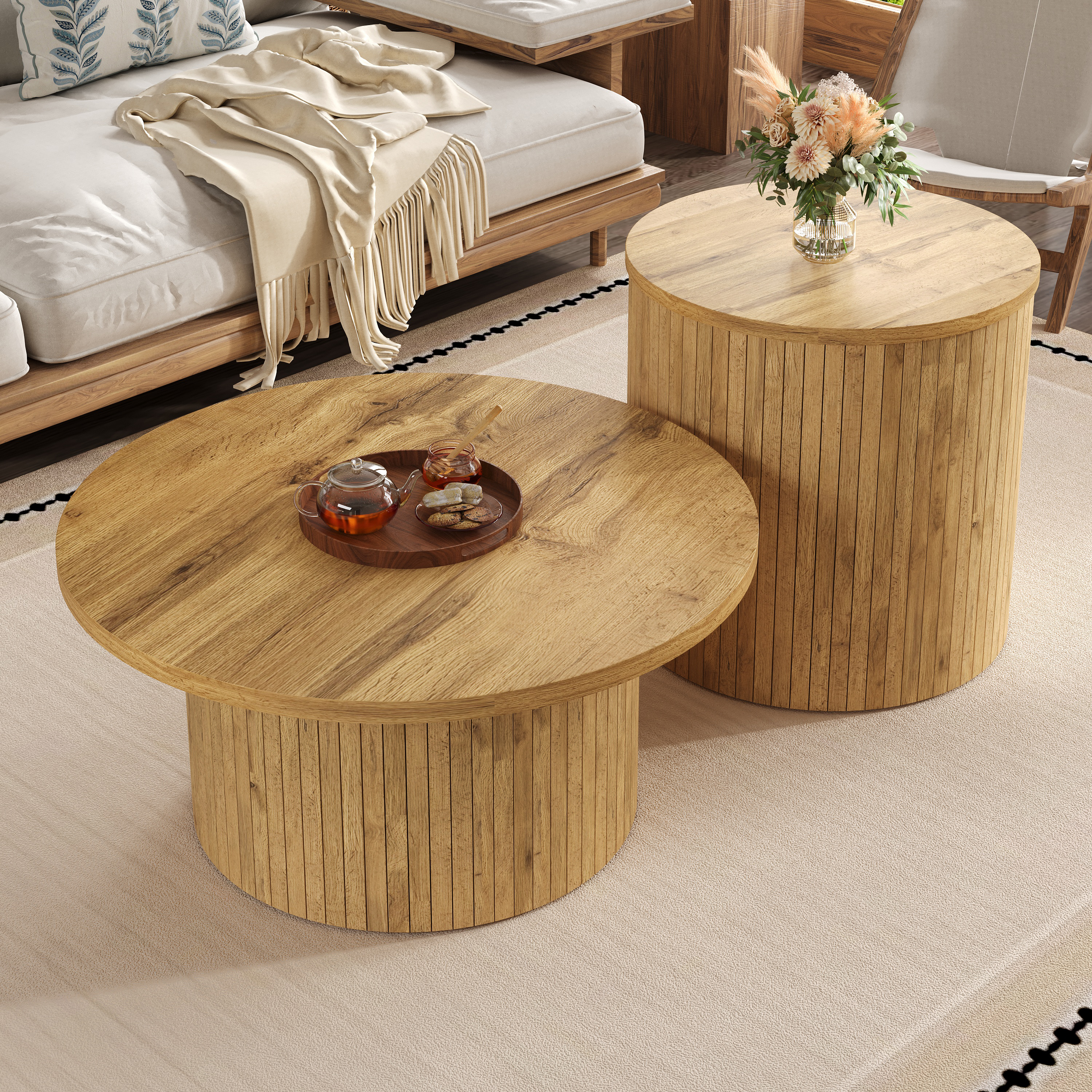 tables basses gigognes motif bois naturel style scandinave japonais moderne