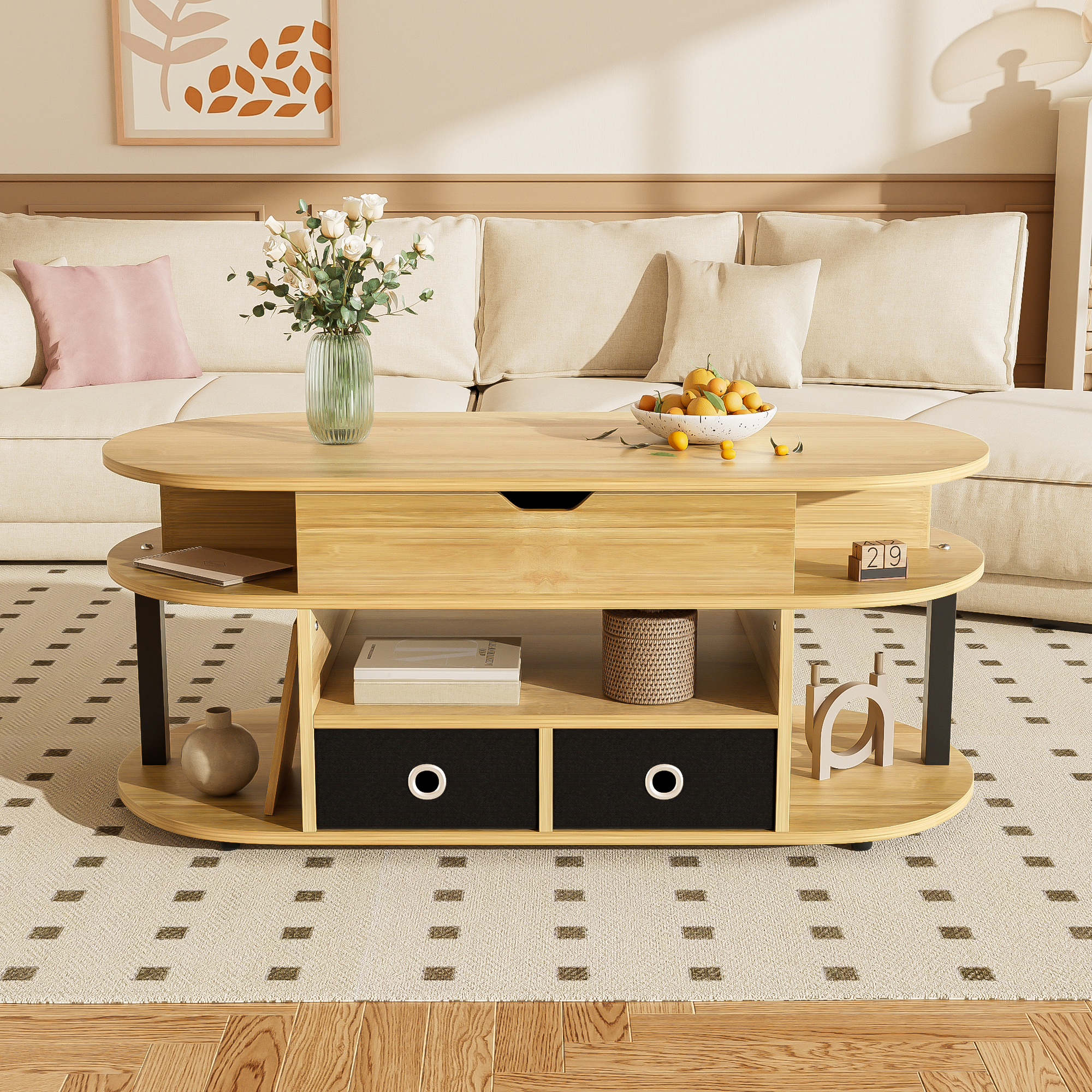 table basse multifonction, utilisable comme table basse, table de travail ou rangement complémentaire