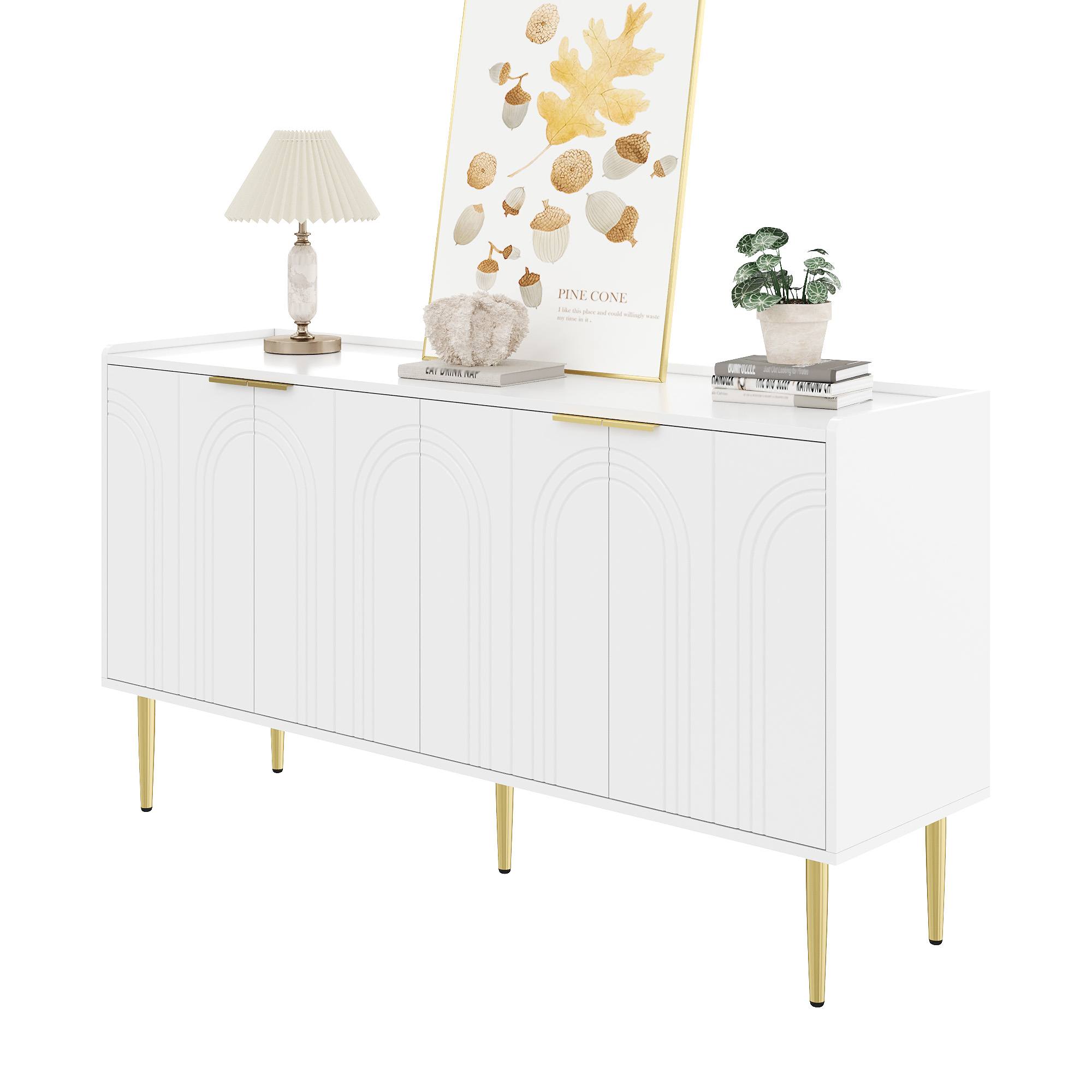 Buffet, rangement intégré, 140 x 38 x 75 cm, MDF, blanc - vue 1