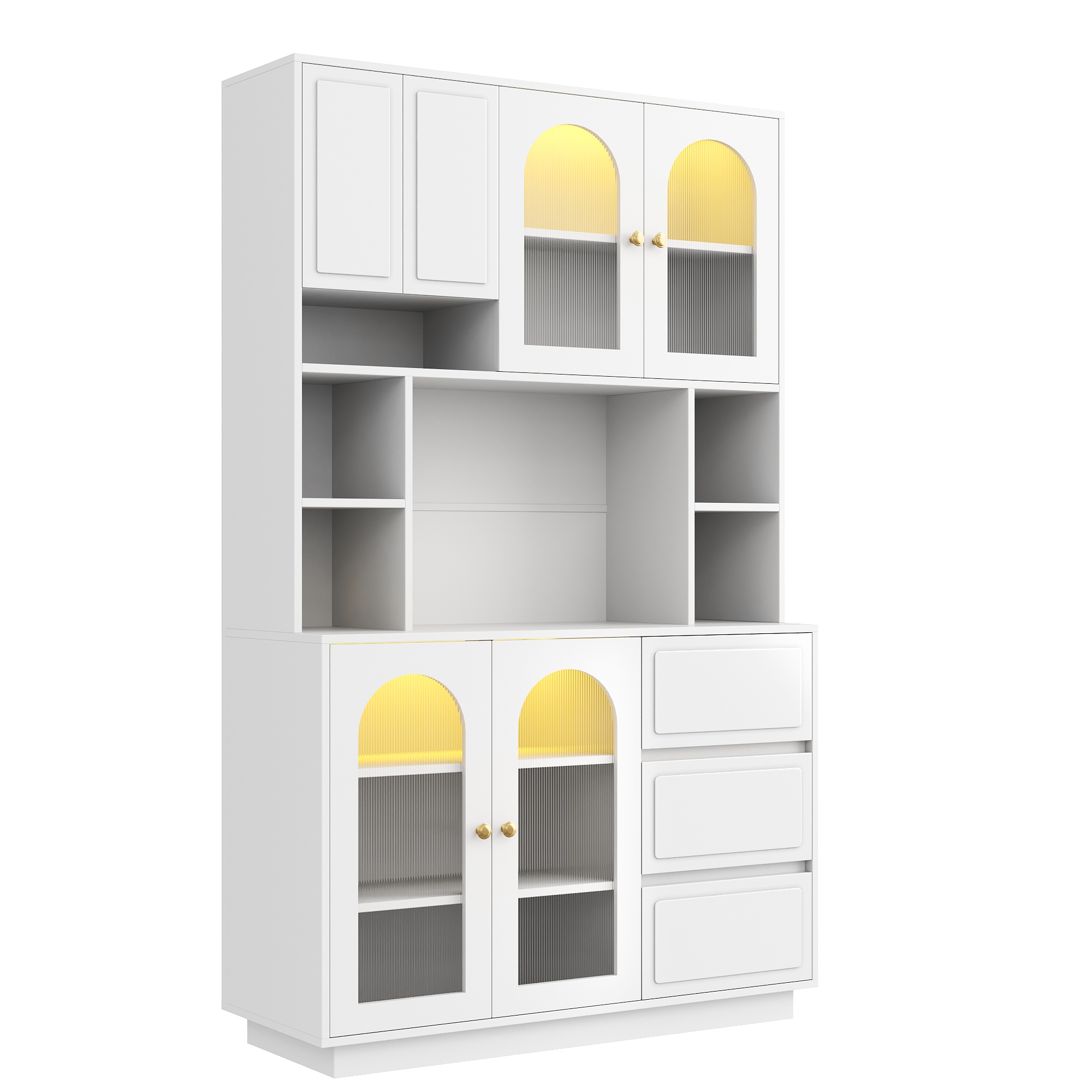 Buffet haut 106 x 30 x 175 cm, LED, étagères réglables, MDF, Blanc - dimensions et spécifications