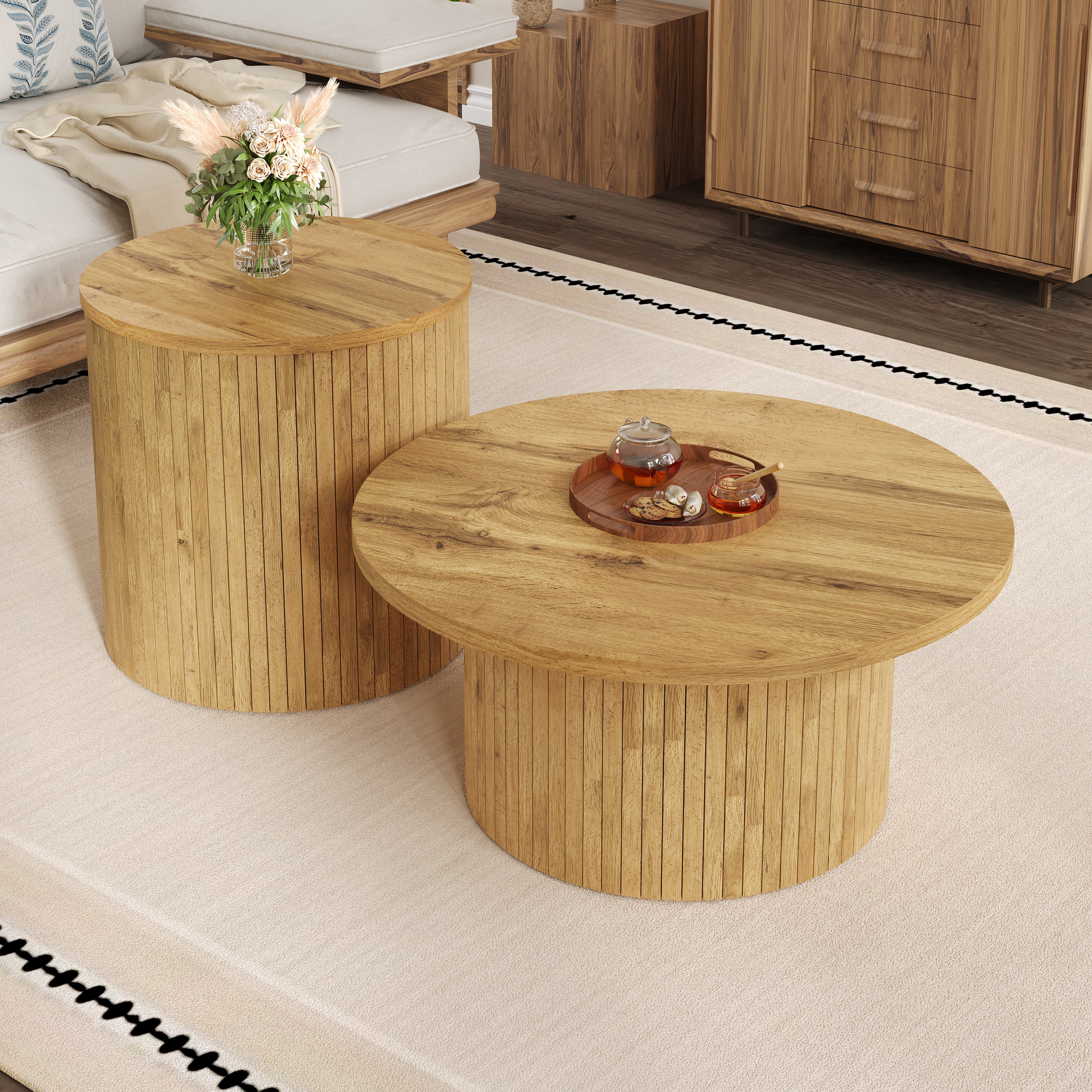 design minimaliste rond avec panneaux verticaux et plateau arrondi
