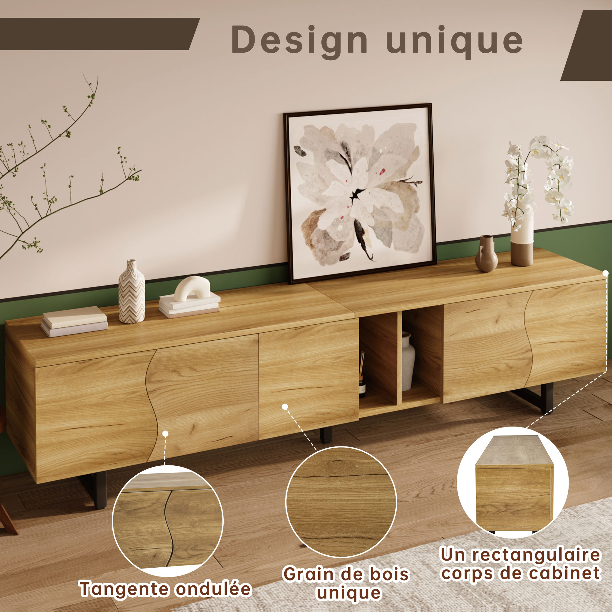 Meuble TV Enfilade 191cm Design Naturel