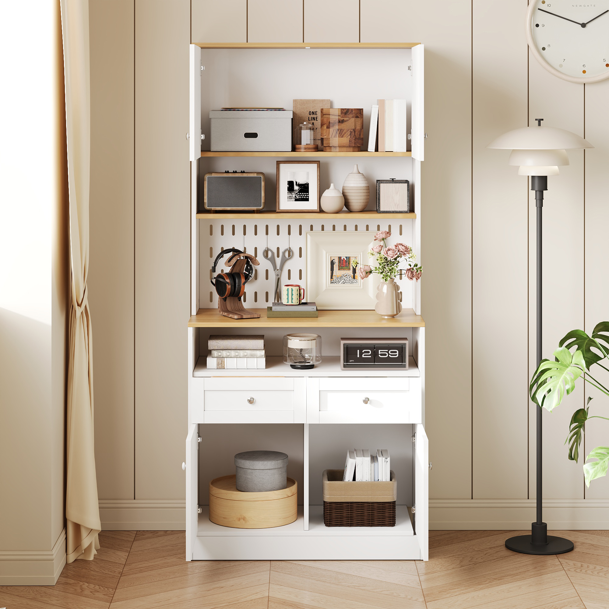 Buffet, rangement intégré, avec tiroirs, 80 x 40 x 175 cm, panneaux de particules et MDF, argenté - vue 2