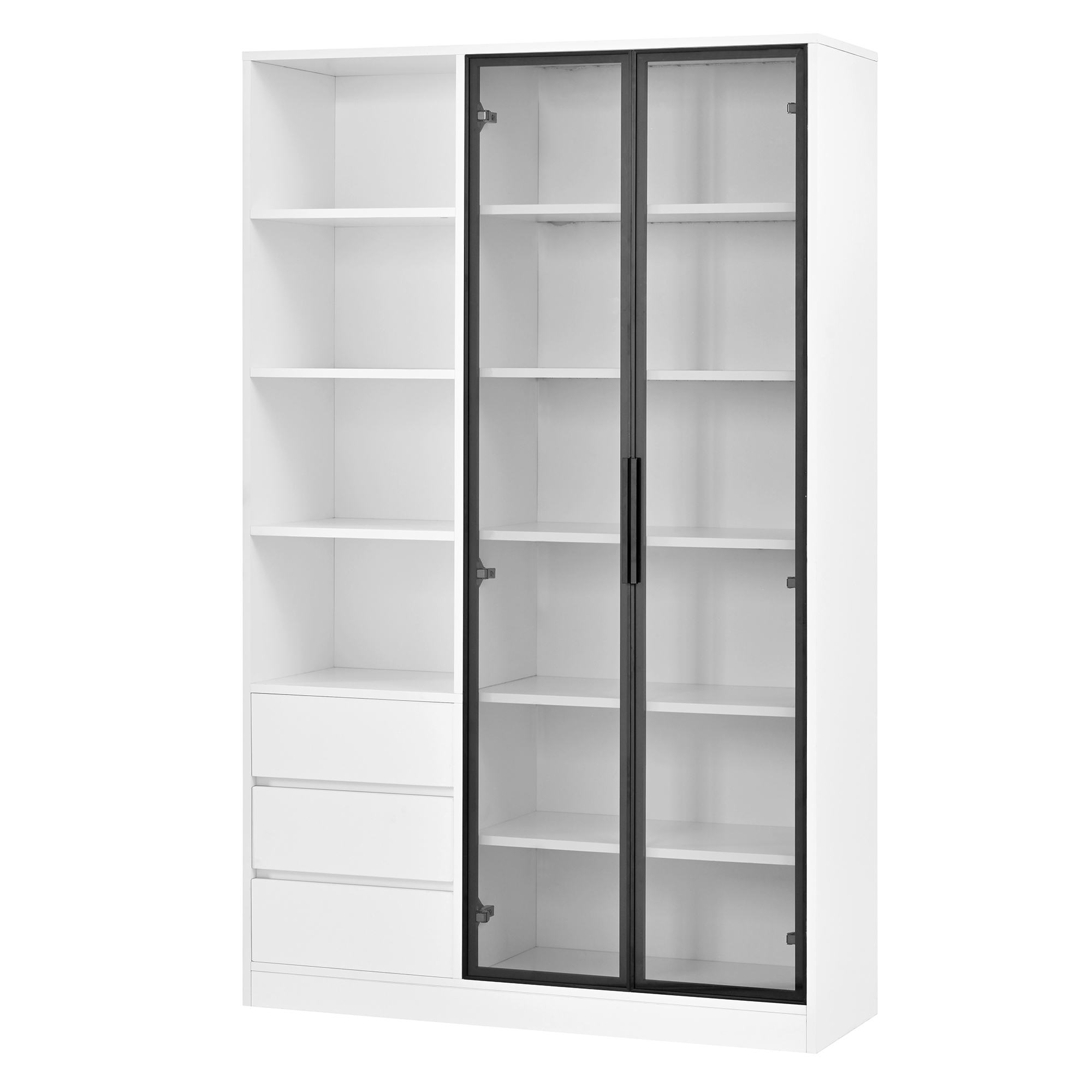 Vitrine 100 x 35 x 160 cm, LED, portes vitrées, MDF et panneaux de particules, Blanc - dimensions et spécifications