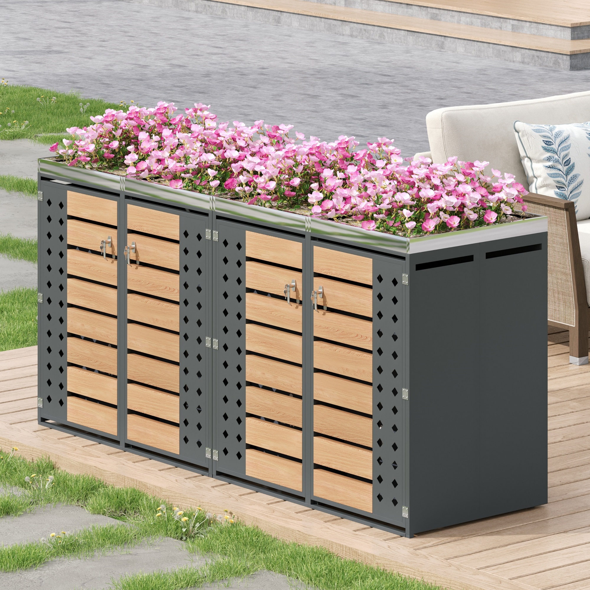 Armoire à poubelles extérieure 4 compartiments vue générale