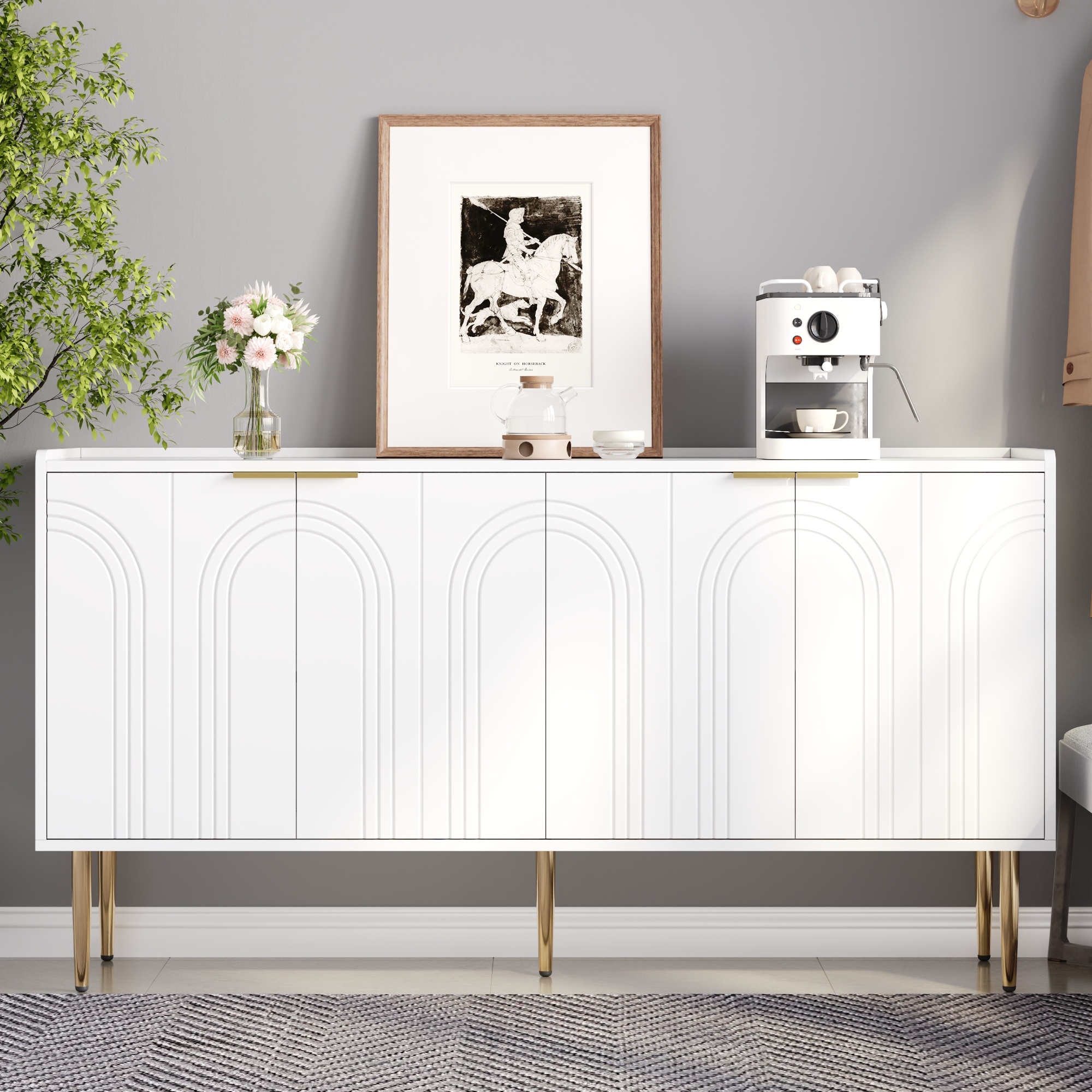Buffet, rangement intégré, 140 x 38 x 75 cm, MDF, blanc - vue 4