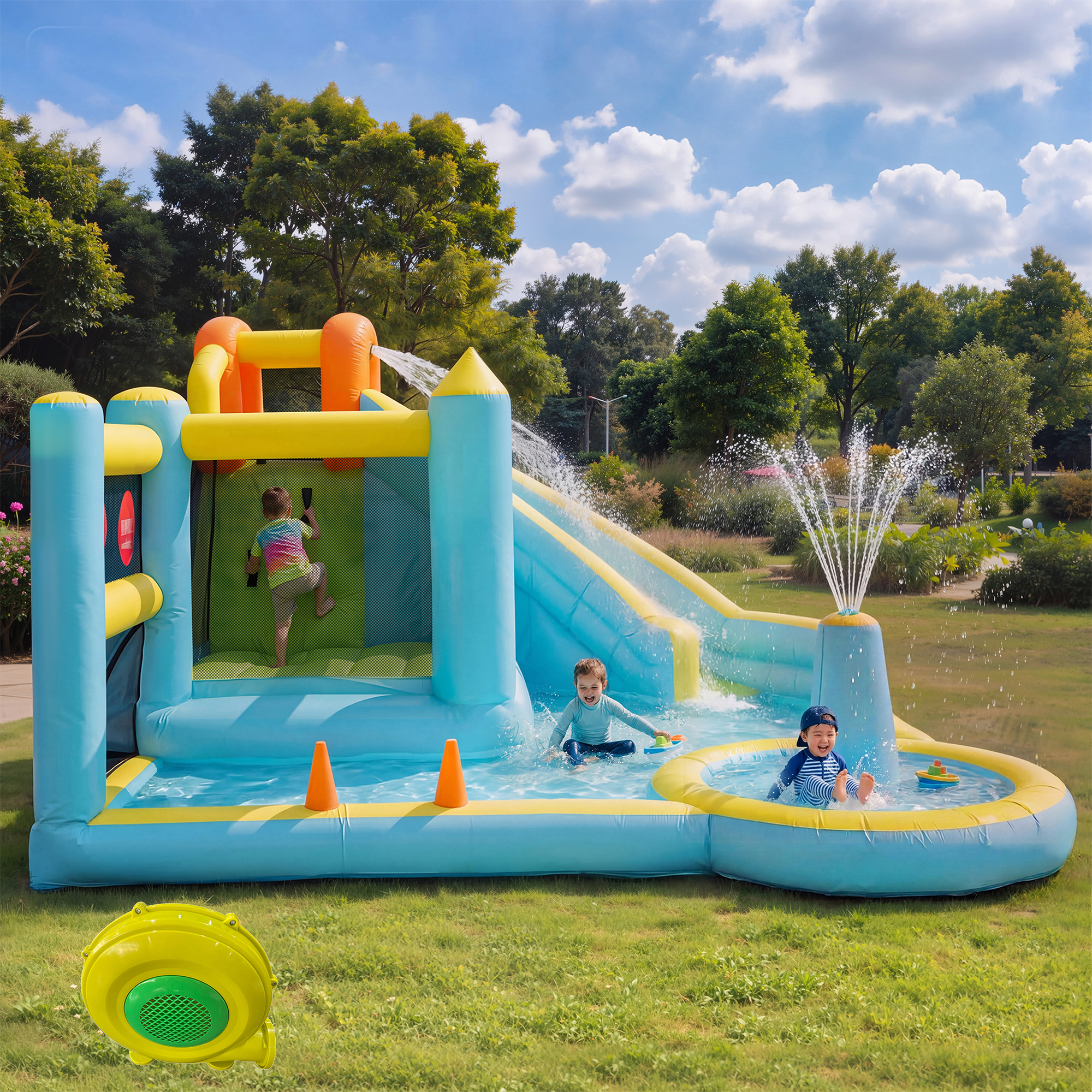 Kinder Hüpfburg Wasserpark Wasserrutsche Pool Aufb