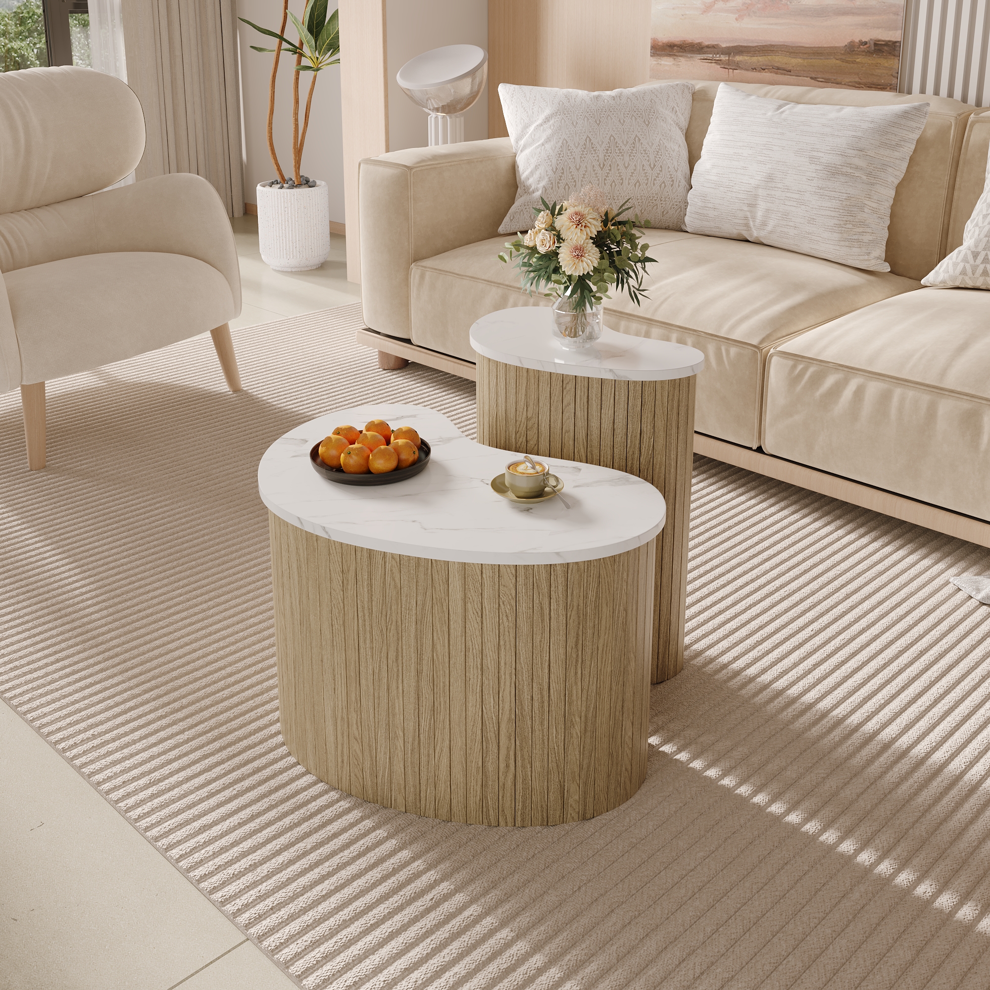 Lot de 2 tables basses gigognes design courbé avec - image 2