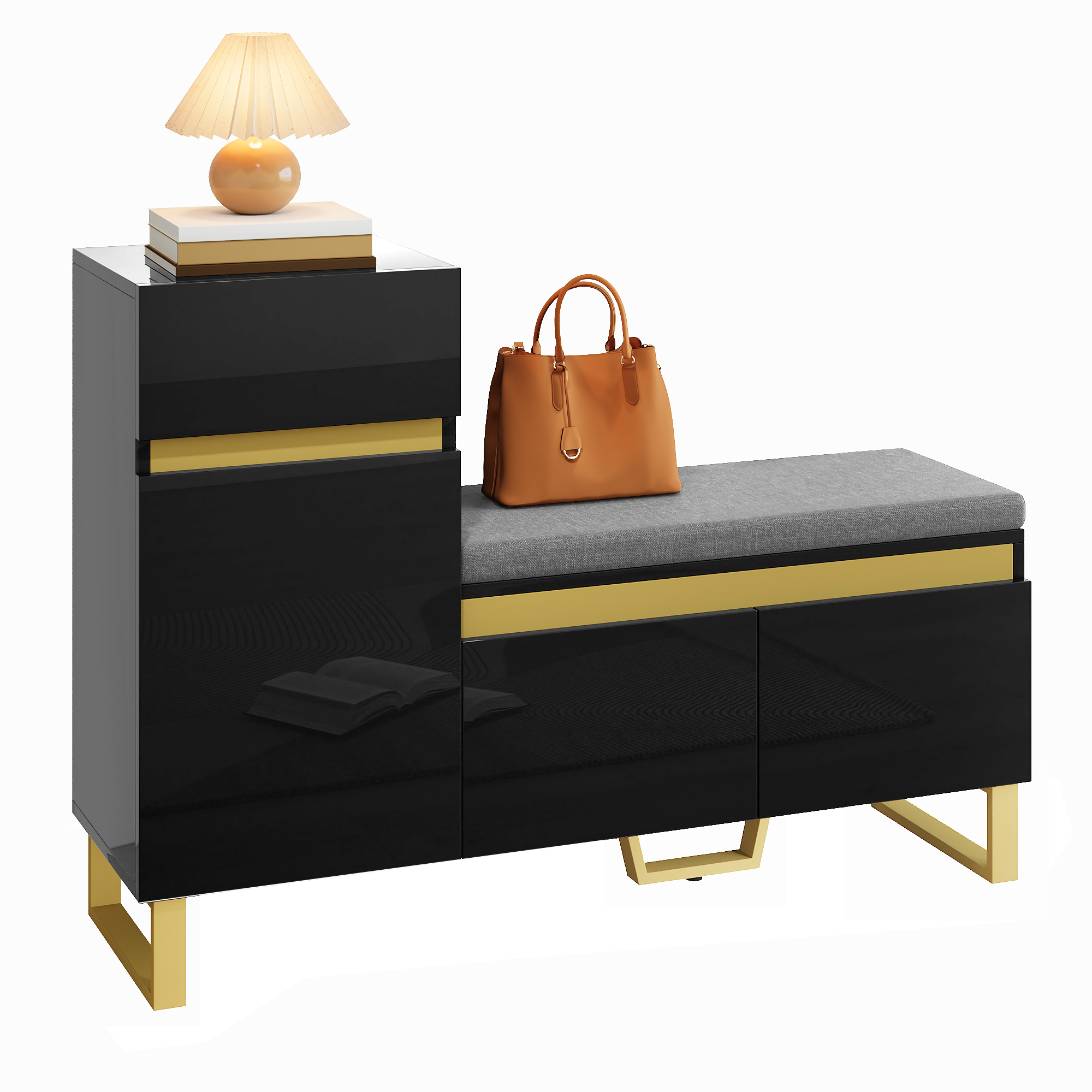 Meuble à chaussures, avec tiroirs, 120 x 35 x 85 cm, MDF, noir - vue 1