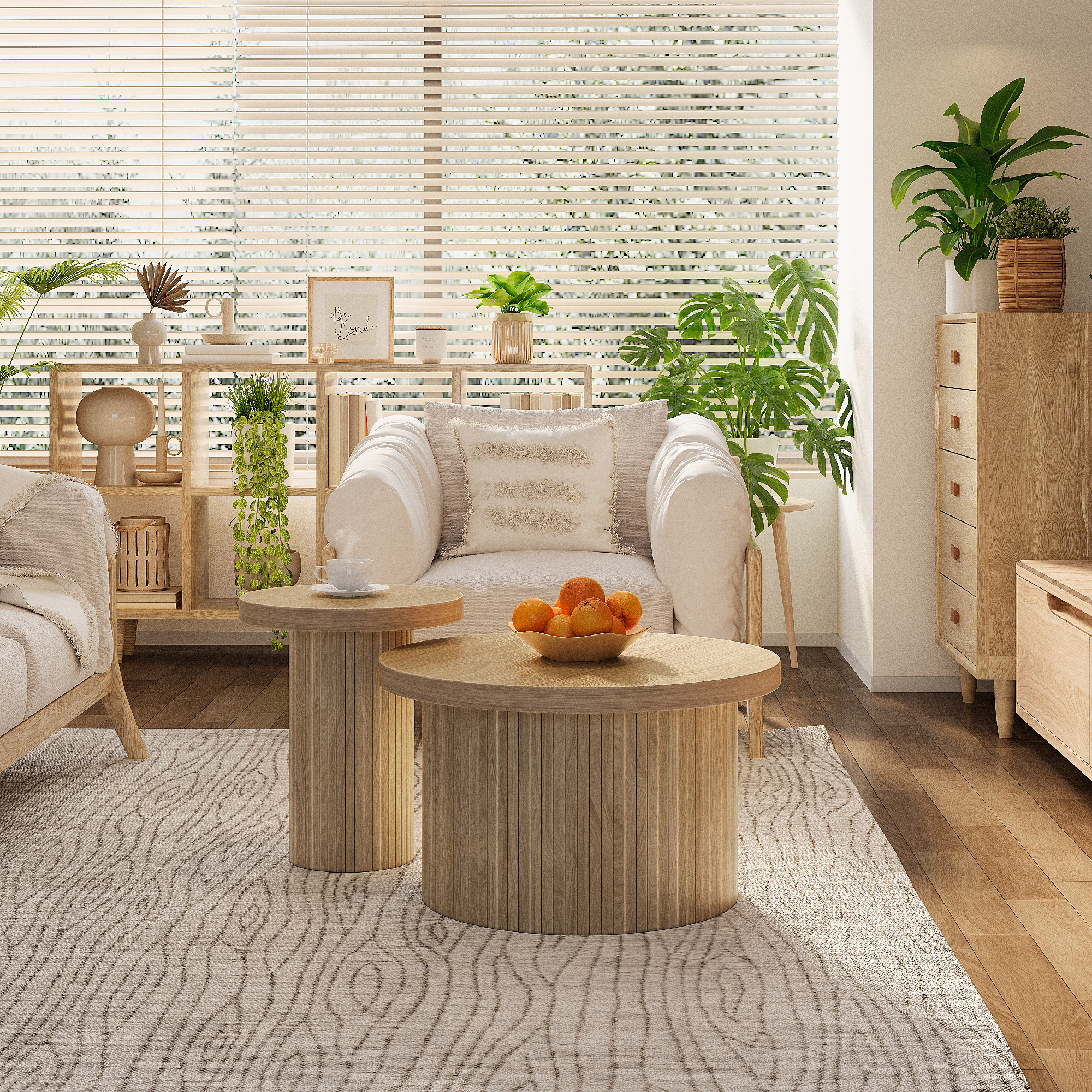 Table basse, bois et MDF, bois naturel - vue 4