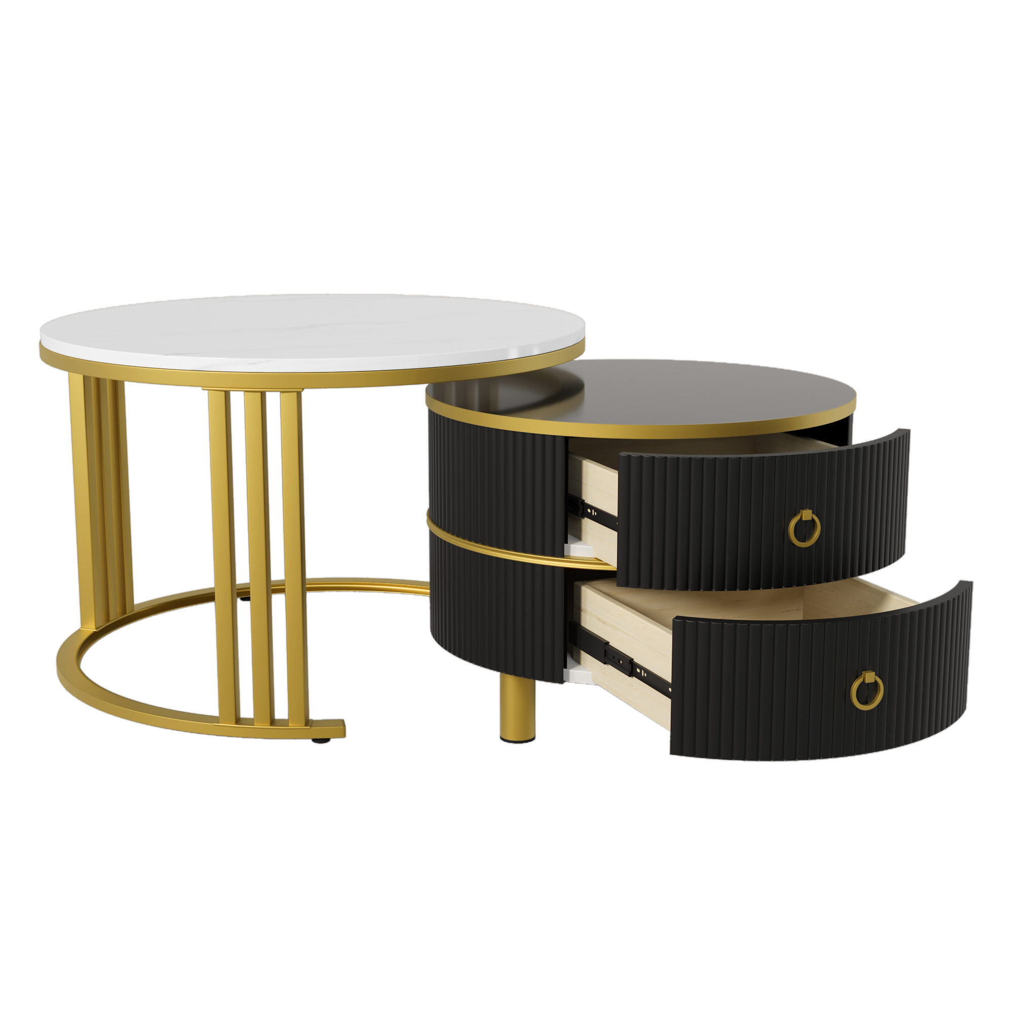 dimensions : grande table 70×70×46 cm, petite table 50×50×40 cm