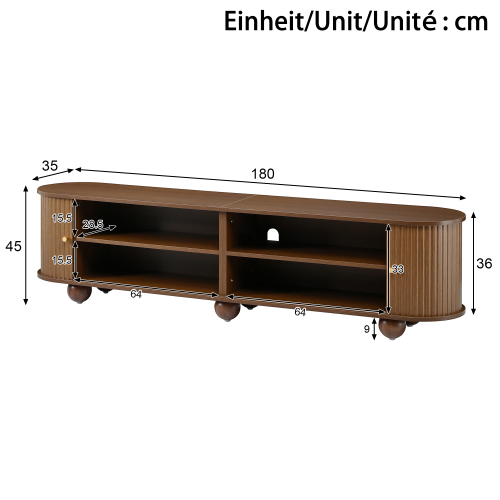 Dimensions du meuble TV couleur noyer de 180 cm