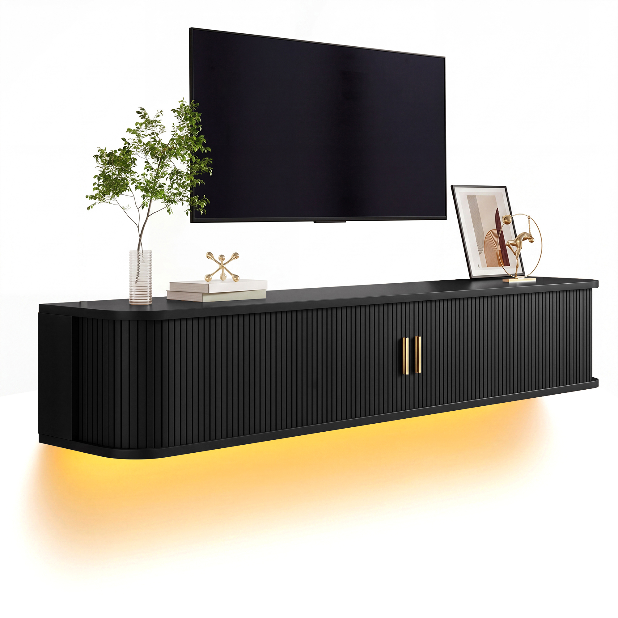 Meuble TV noir avec LED sous la structure